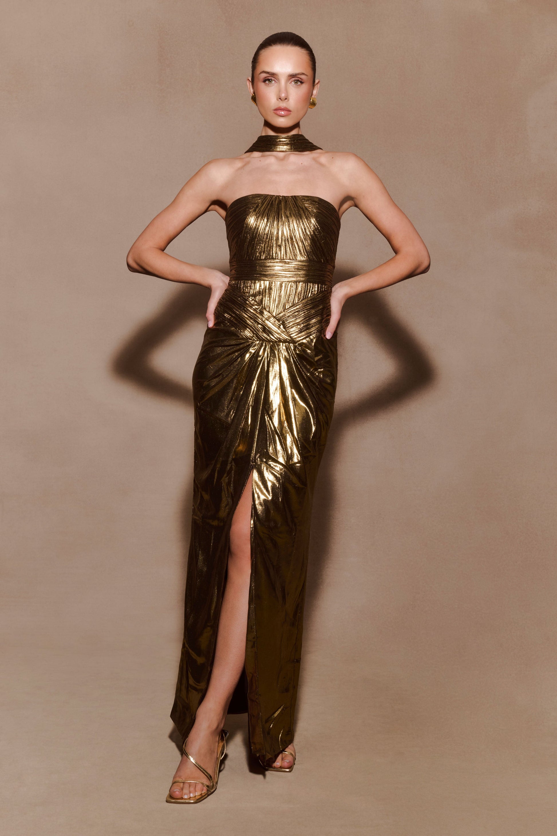 Clemence Plisse Maxi Dress - Gold #3