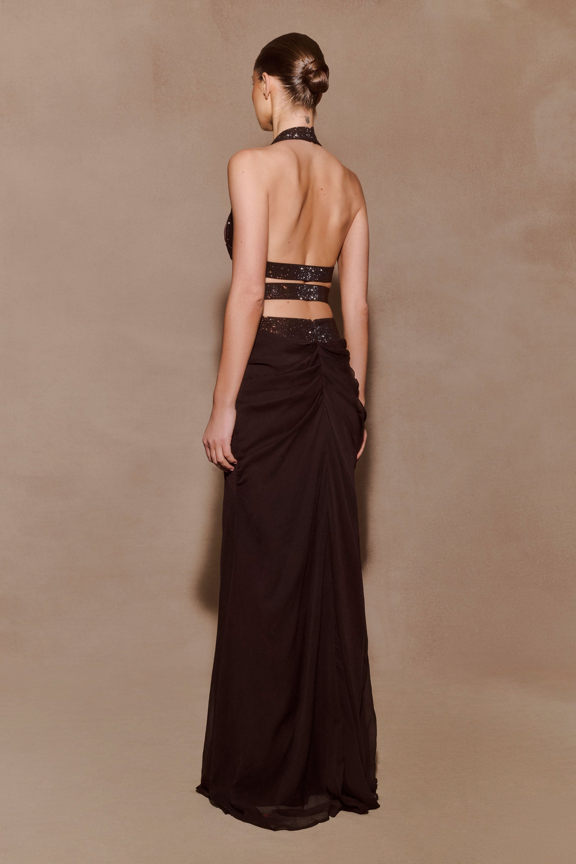 Siren Satin And Diamante Halter Top - Dark Chocolate #7