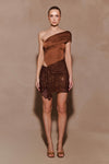 Paisley Slinky And Diamante Mini Dress - Chocolate