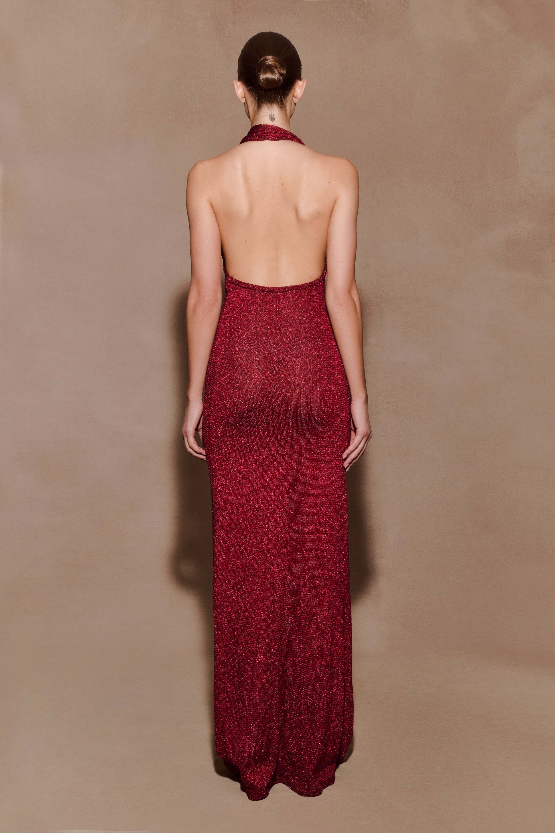 Elma Lurex Knit Halter Maxi Dress - Deep Red #2