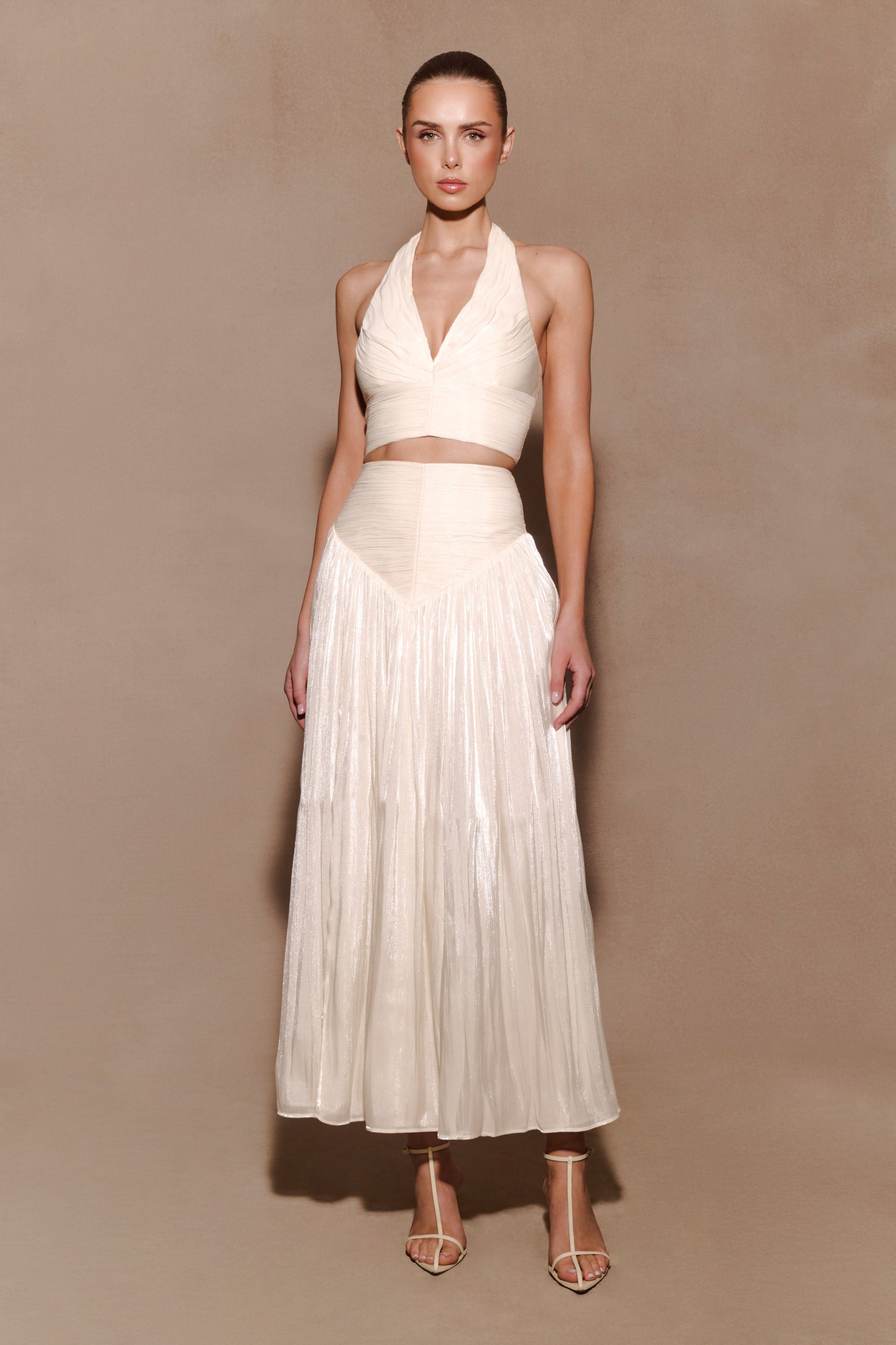 Makena Gathered V Neck Top - Opal White #6