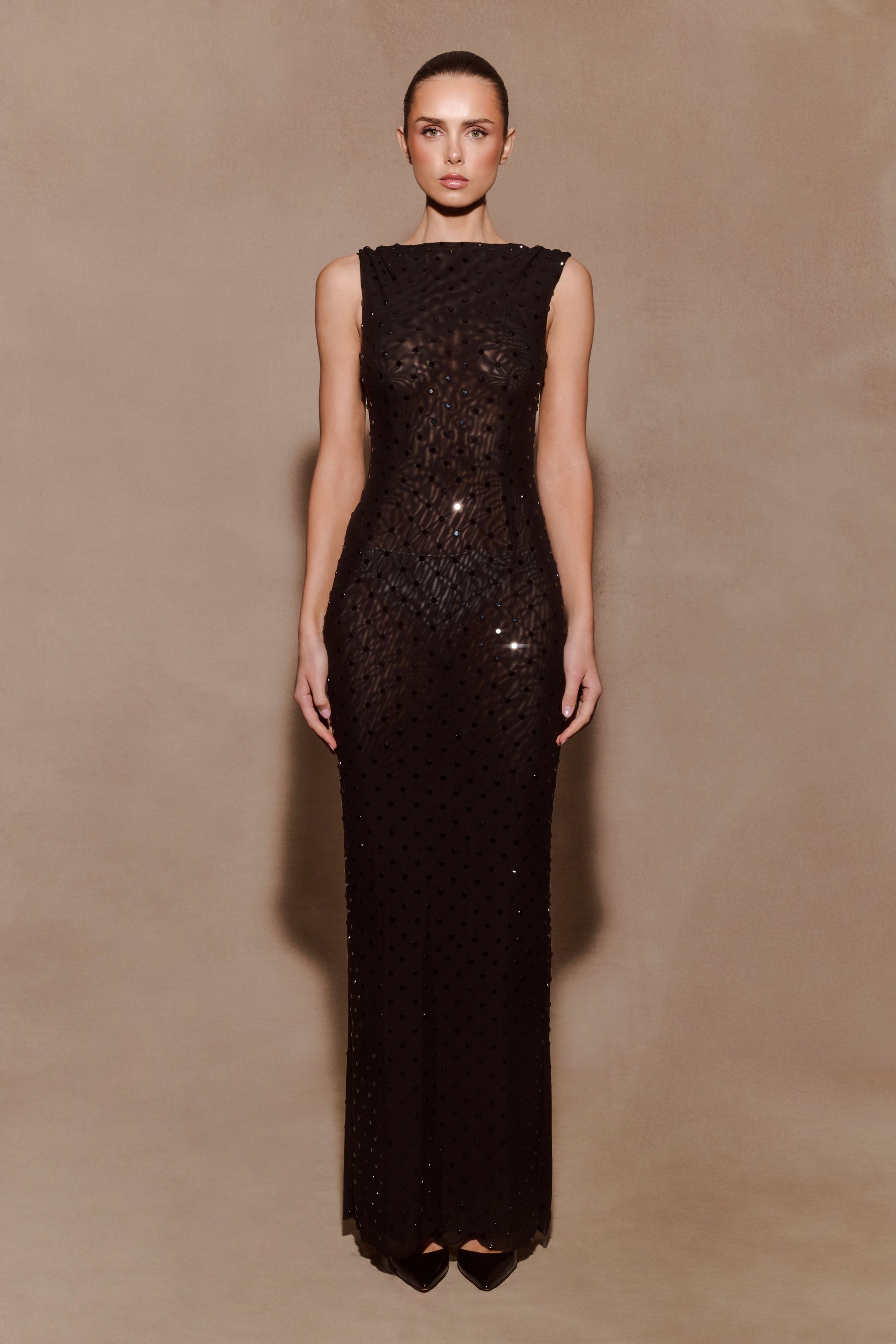 Samara Sleeveless Diamante Maxi Dress - Black #7