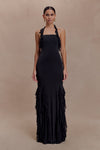Etta Ruffle Slinky Maxi Dress - Black