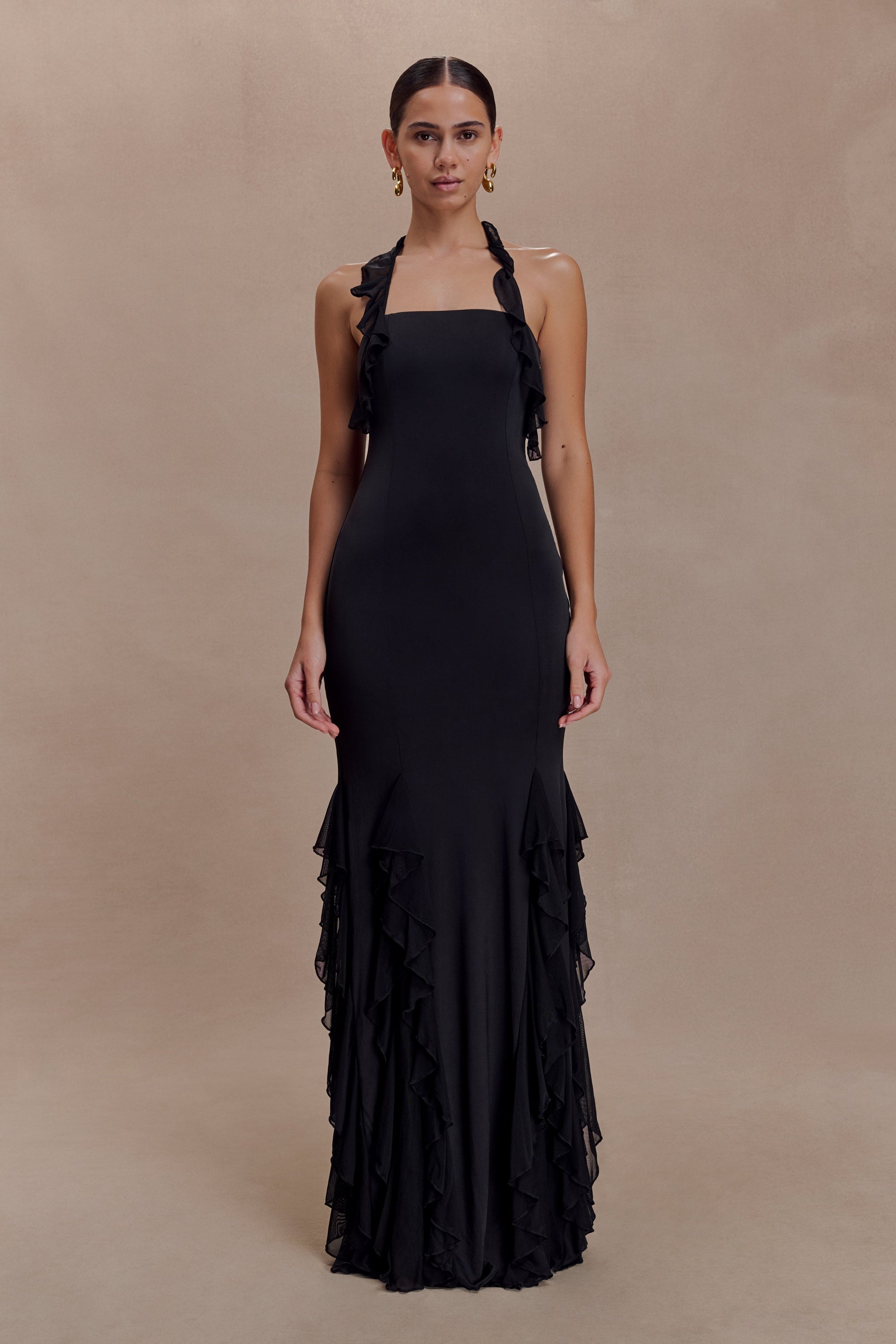 Etta Ruffle Slinky Maxi Dress - Black #2