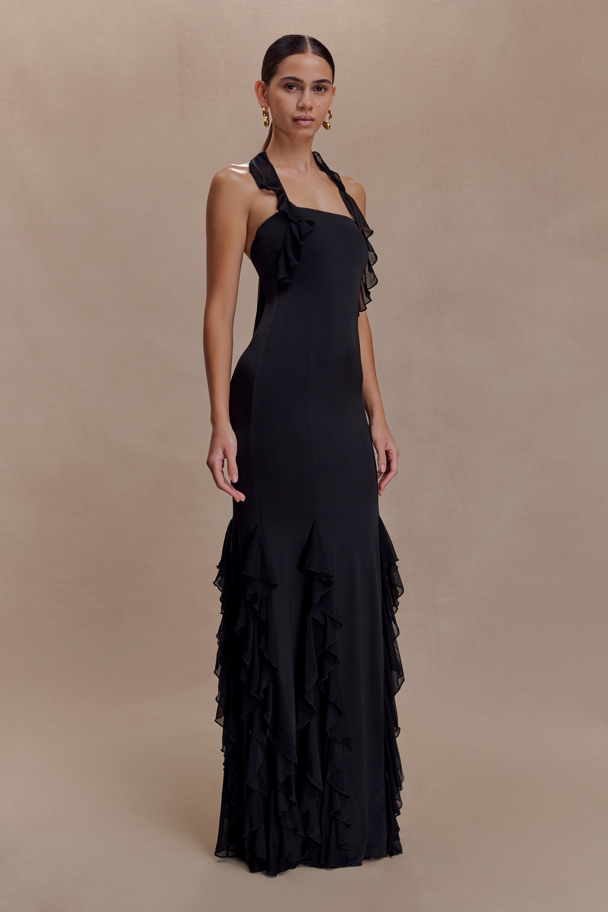 Etta Ruffle Slinky Maxi Dress - Black #5