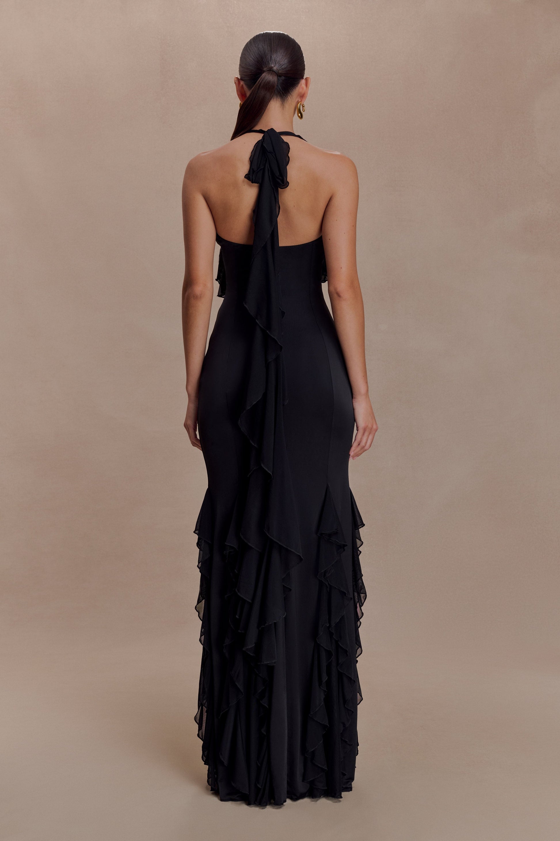 Etta Ruffle Slinky Maxi Dress - Black #4