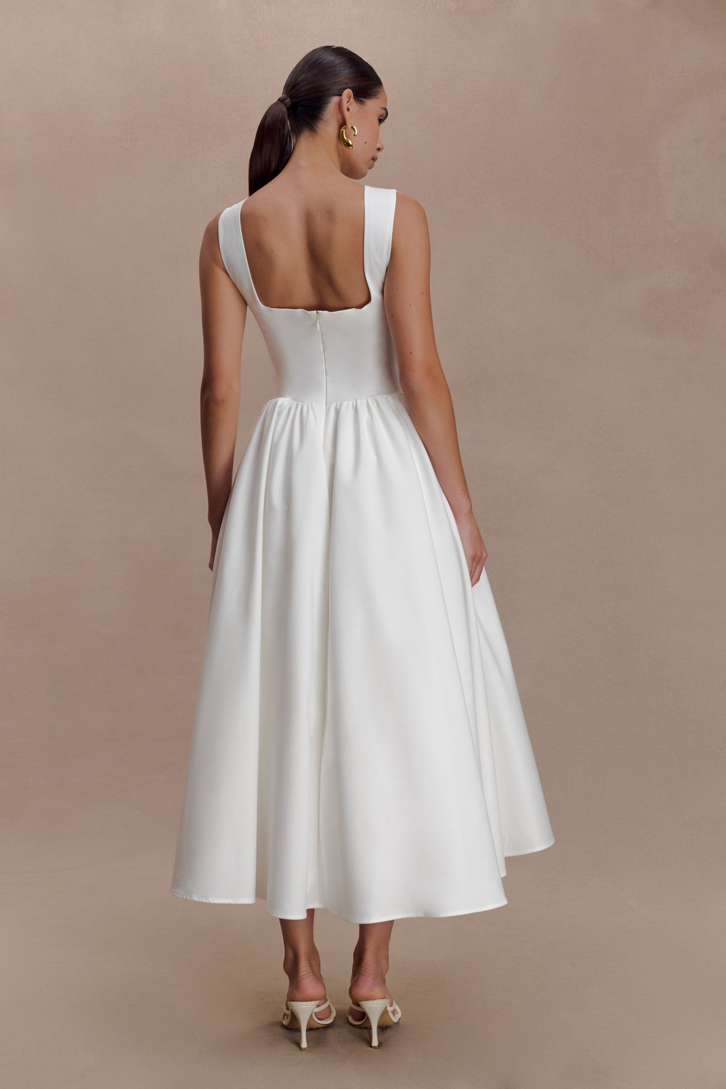 Monika Gathered Waist Cotton Midi Dress - White
