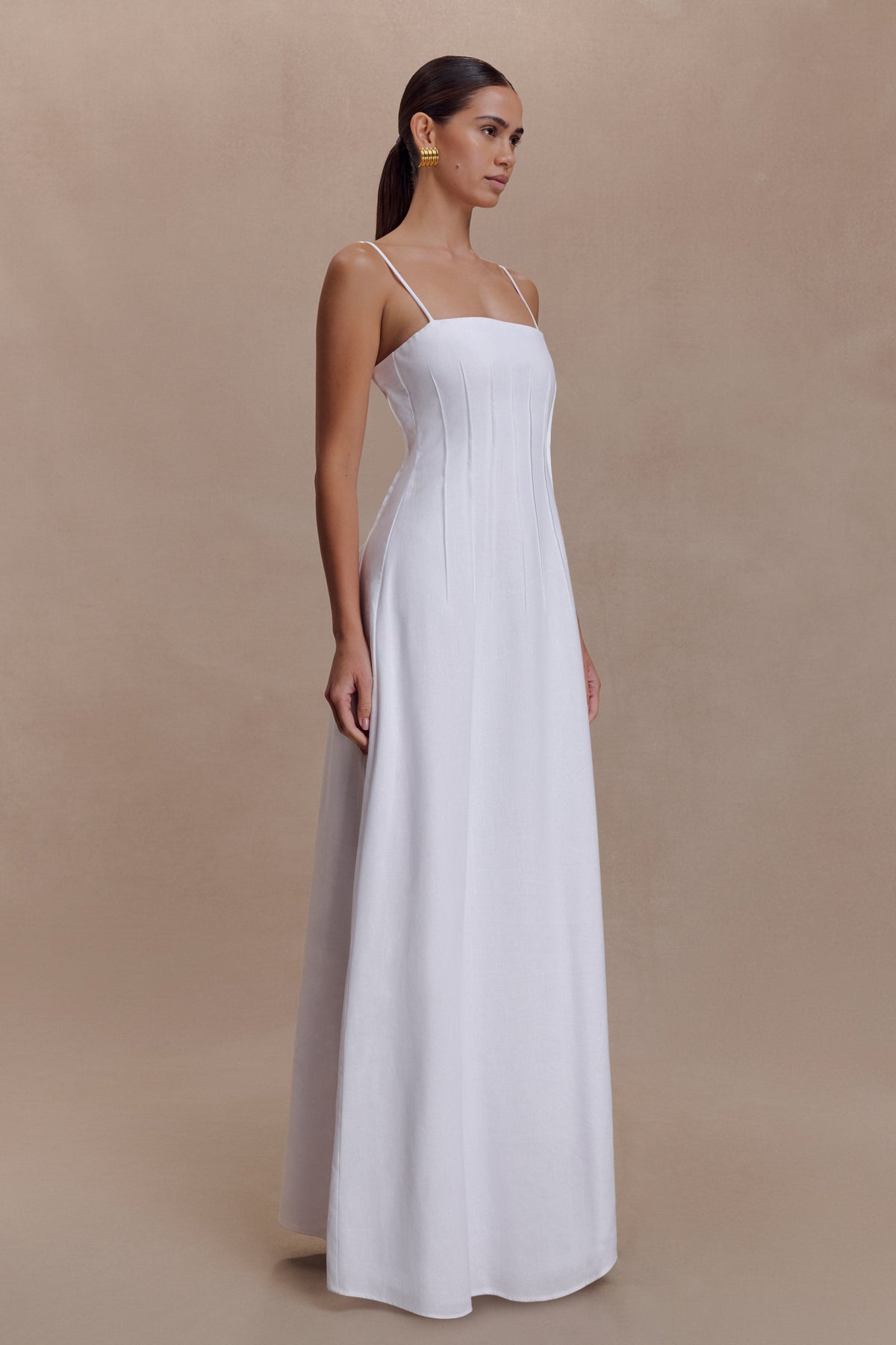 Sofie Pintuck Linen Maxi Dress - White #5