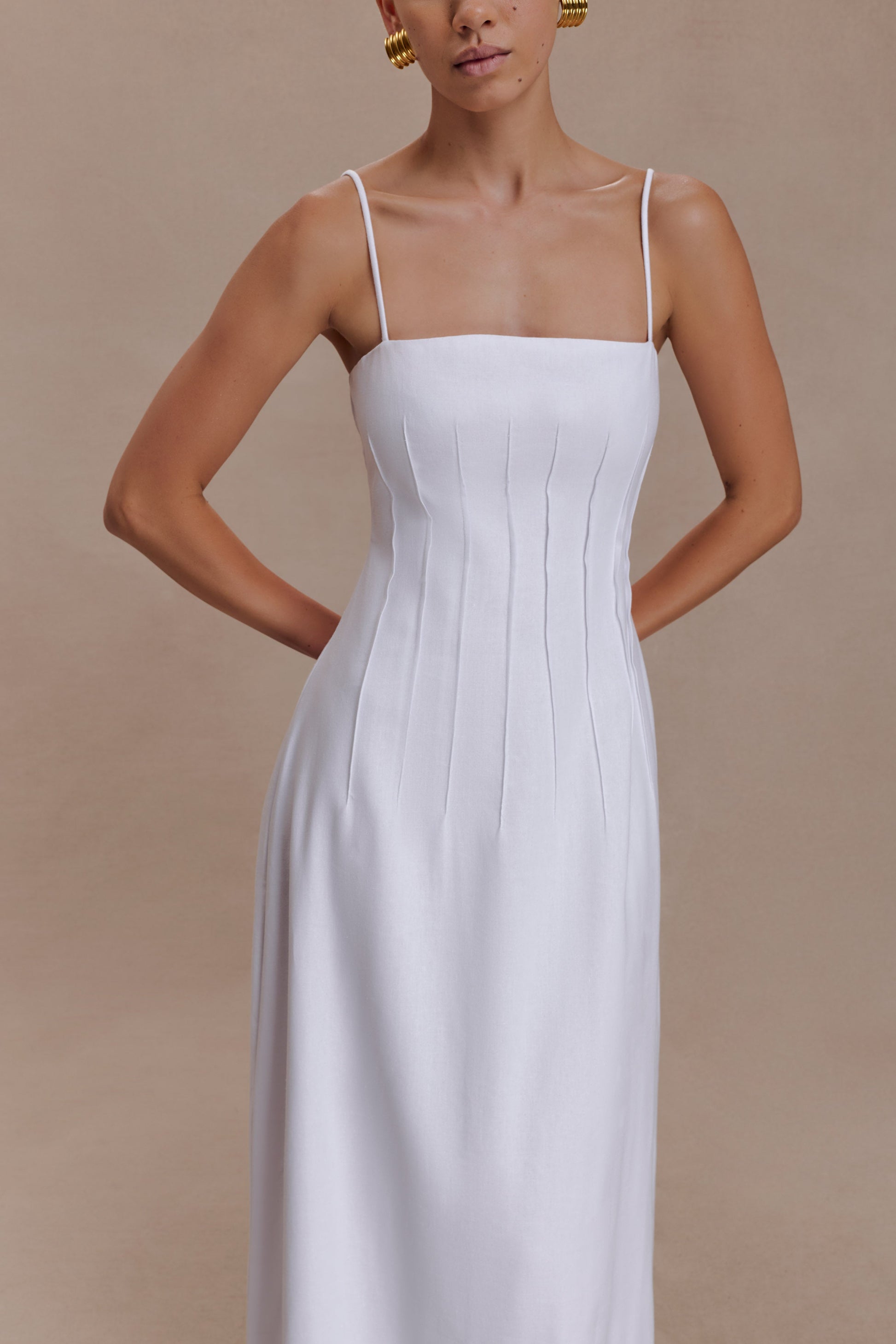 Sofie Pintuck Linen Maxi Dress - White #3