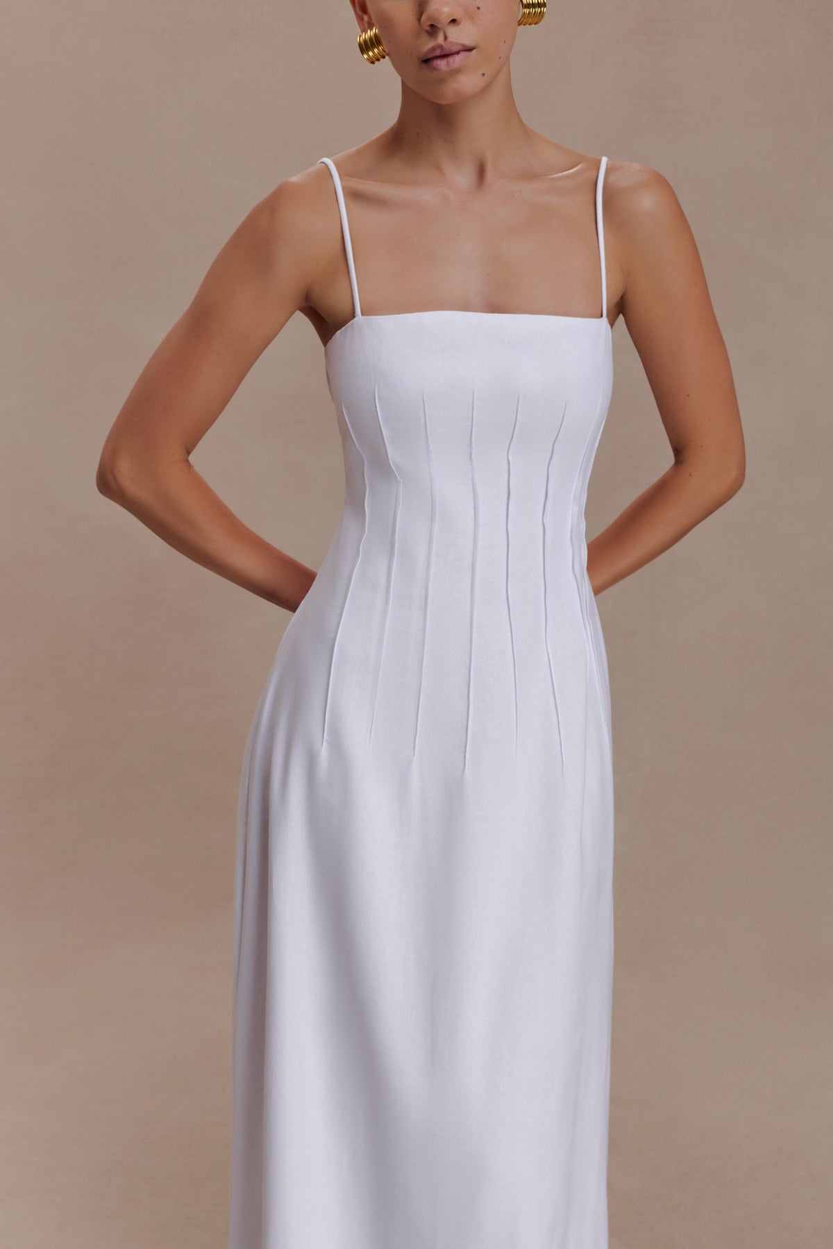 Sofie Pintuck Linen Maxi Dress - White #3