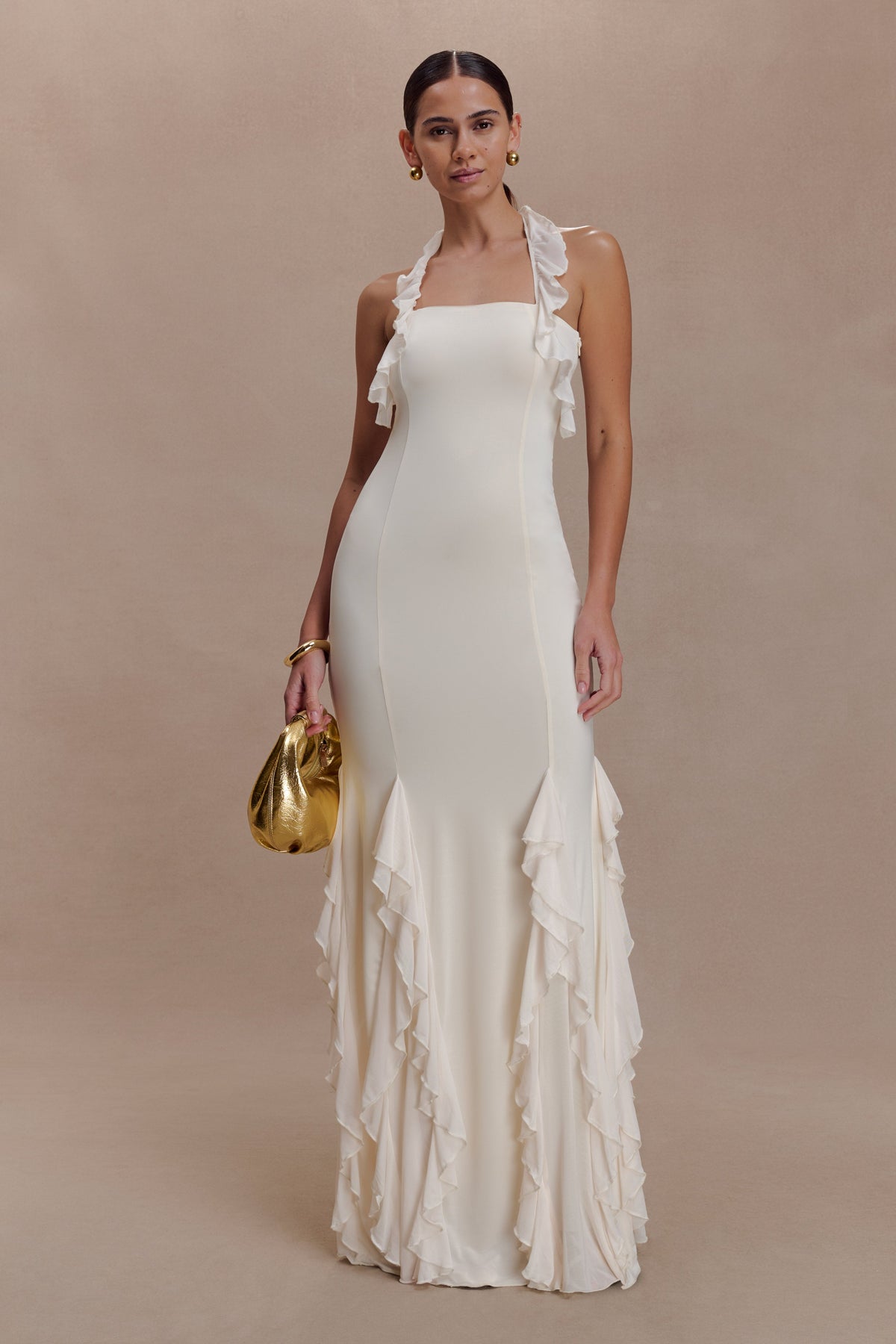 Etta Ruffle Slinky Maxi Dress - Ivory #2