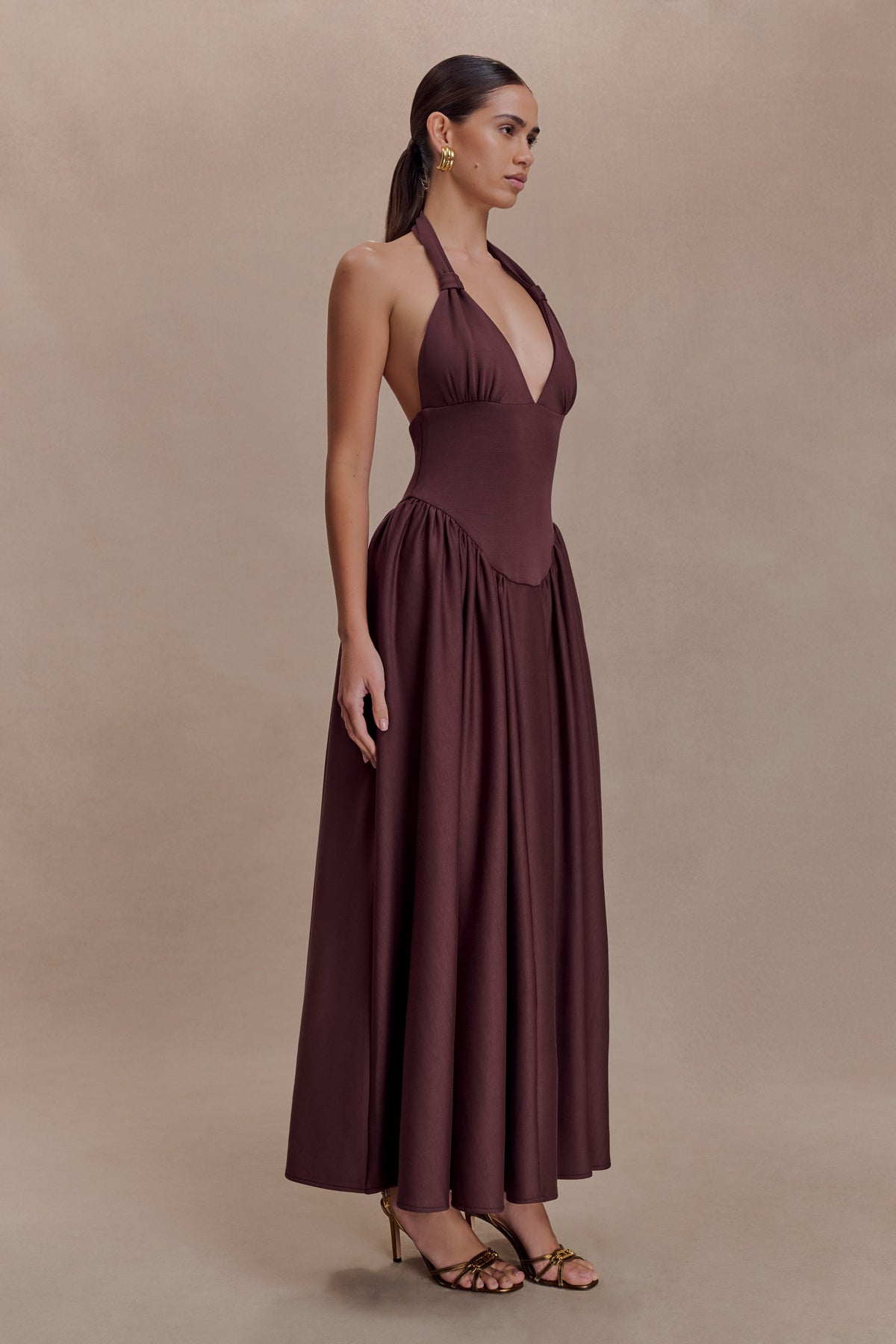 Angelina Scuba Halter Midi Dress - Chocolate #5