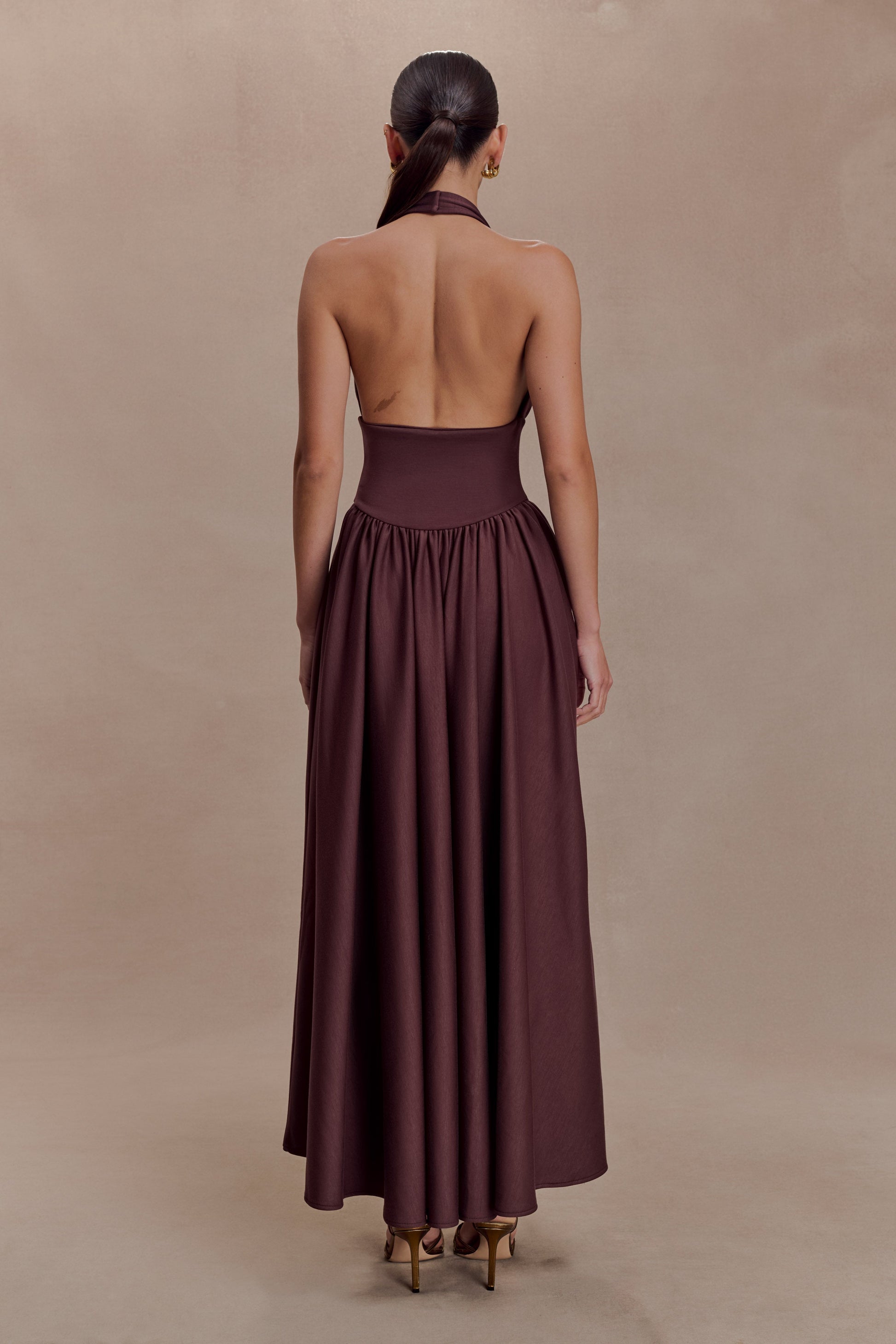 Angelina Scuba Halter Midi Dress - Chocolate #2