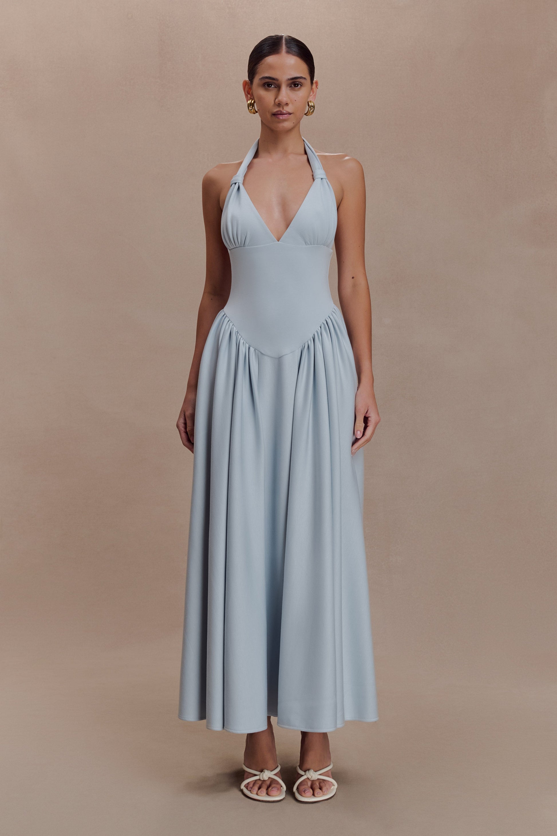 Angelina Scuba Halter Midi Dress - Pale Blue #2