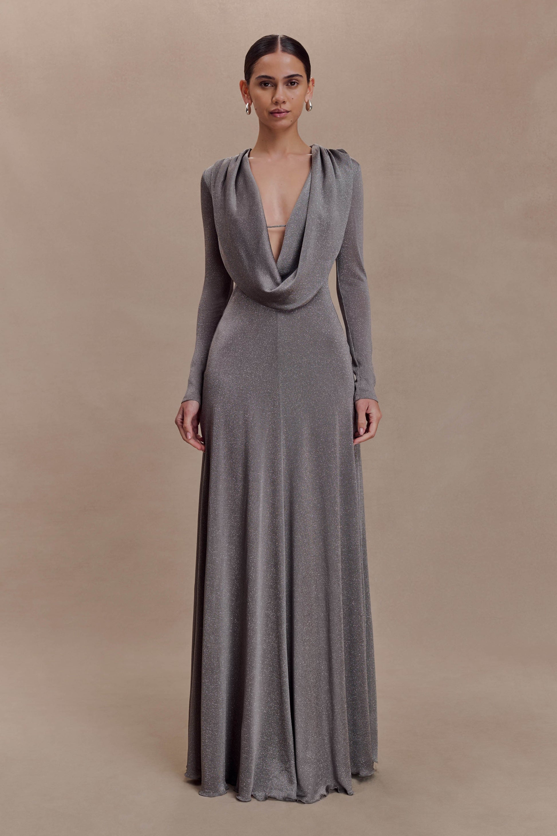 Scarlet Lurex Cowl Maxi Dress - Silver #4