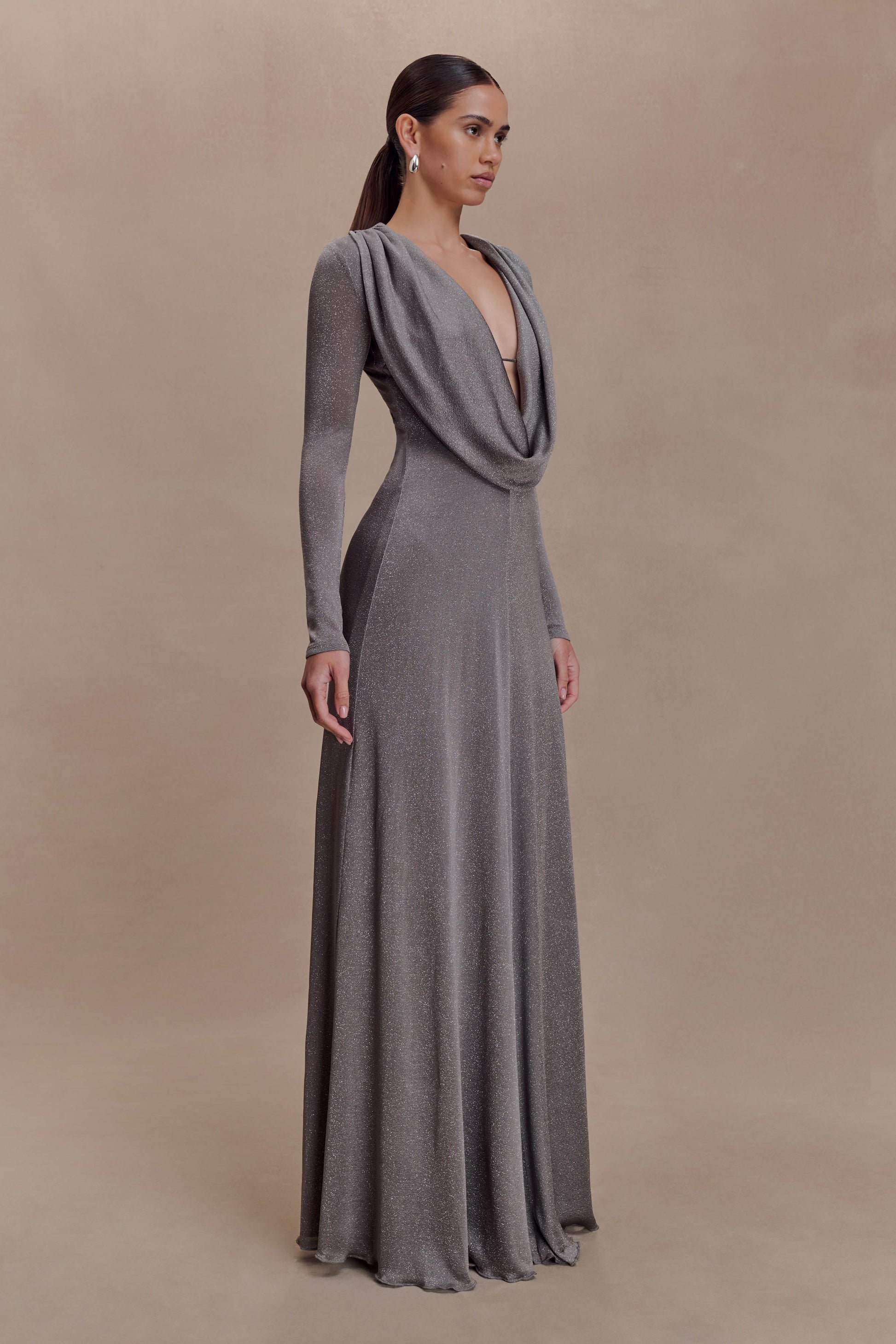 Scarlet Lurex Cowl Maxi Dress - Silver #5