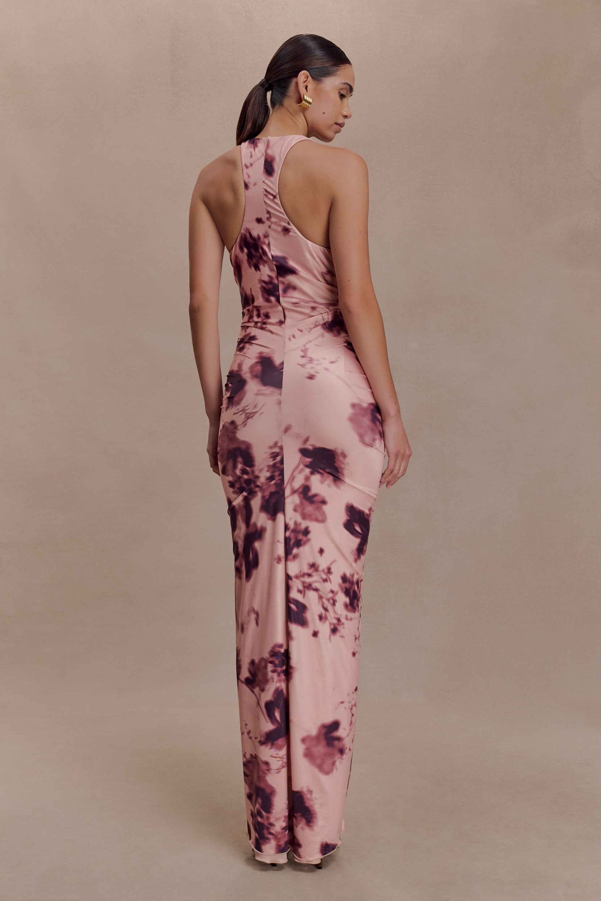 Alessandra Slinky Ruffle Maxi Dress - Pink Blurred Floral Print #5