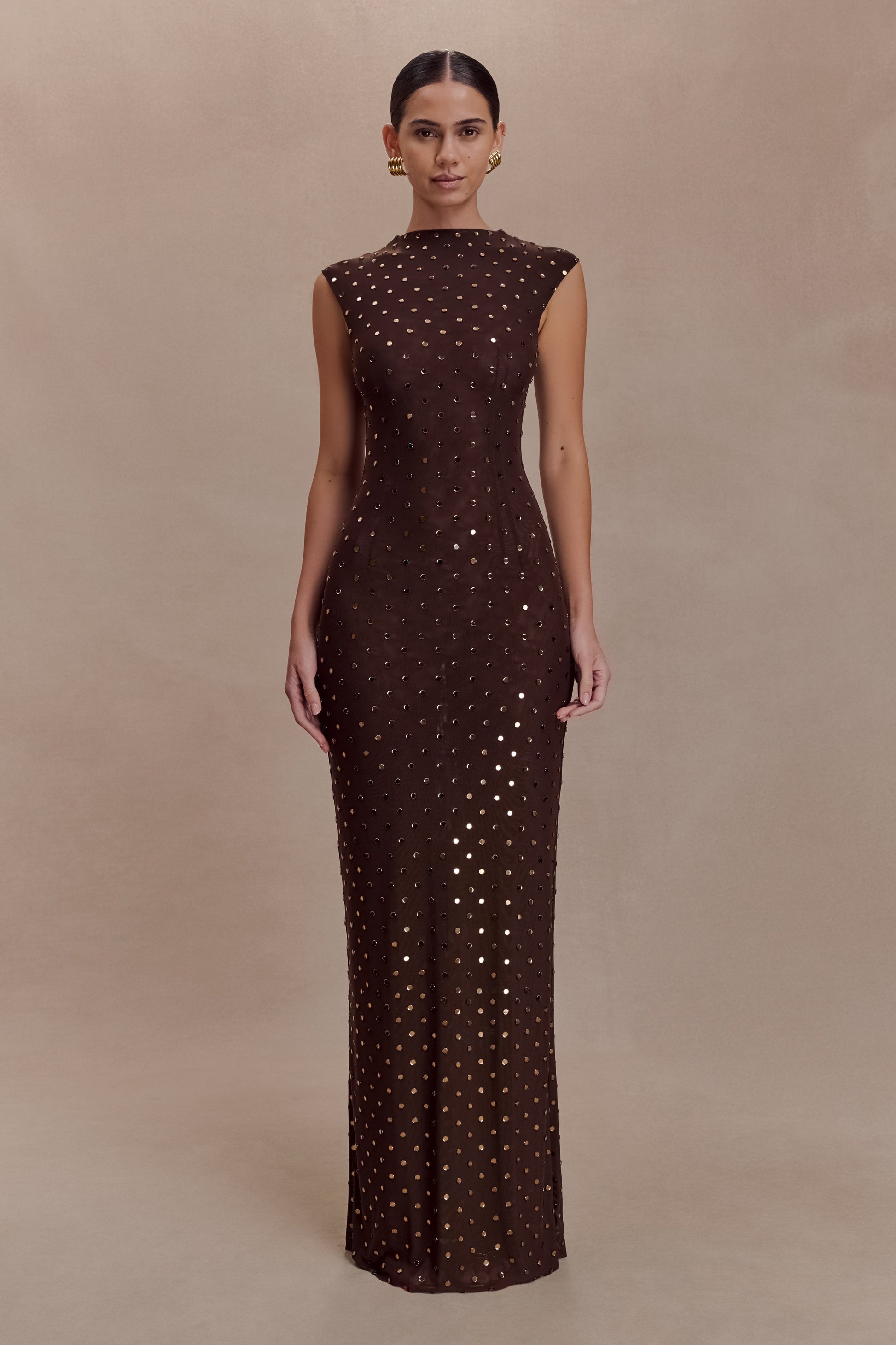 Samara Sleeveless Diamante Maxi Dress - Chocolate #2