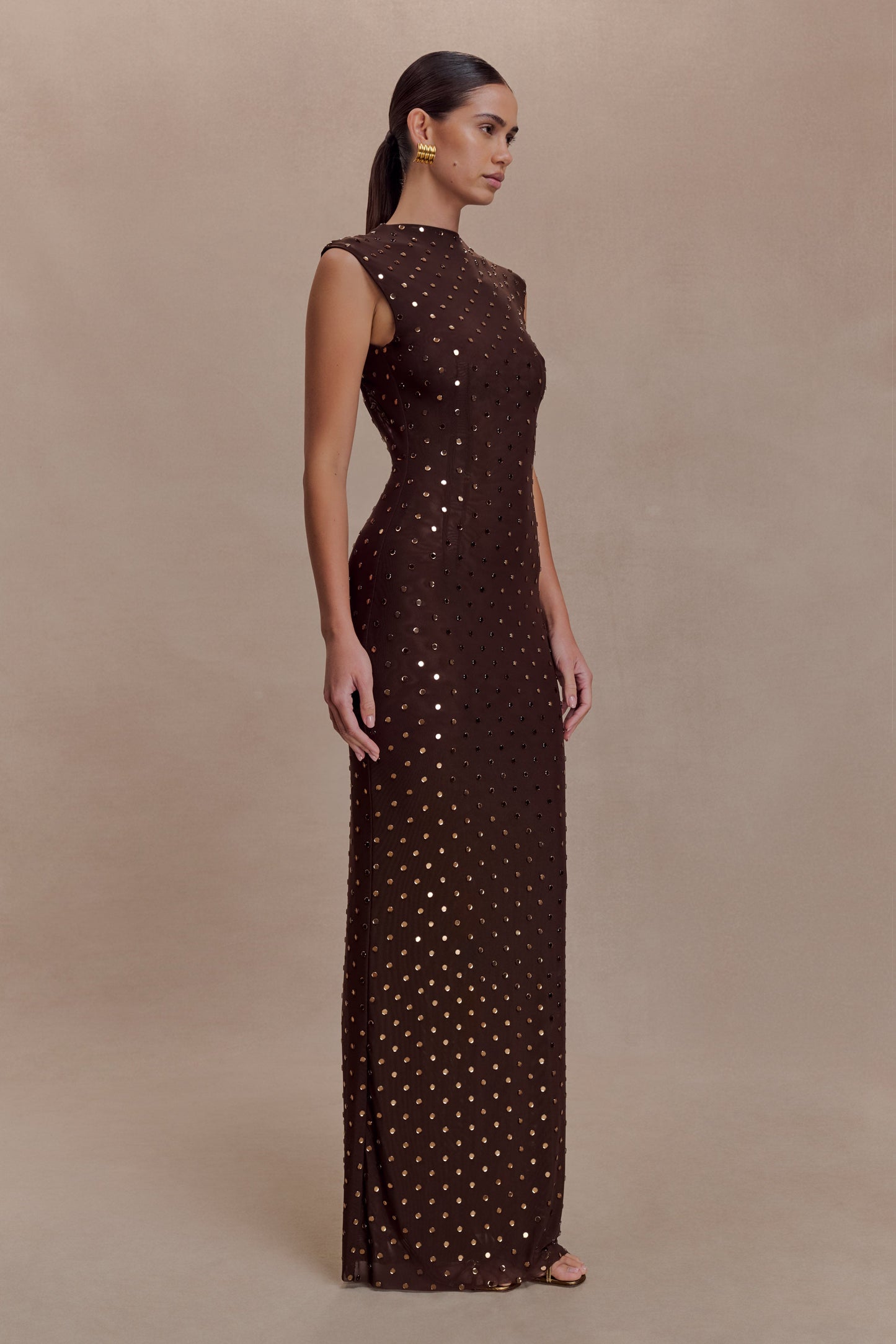 Samara Sleeveless Diamante Maxi Dress - Chocolate