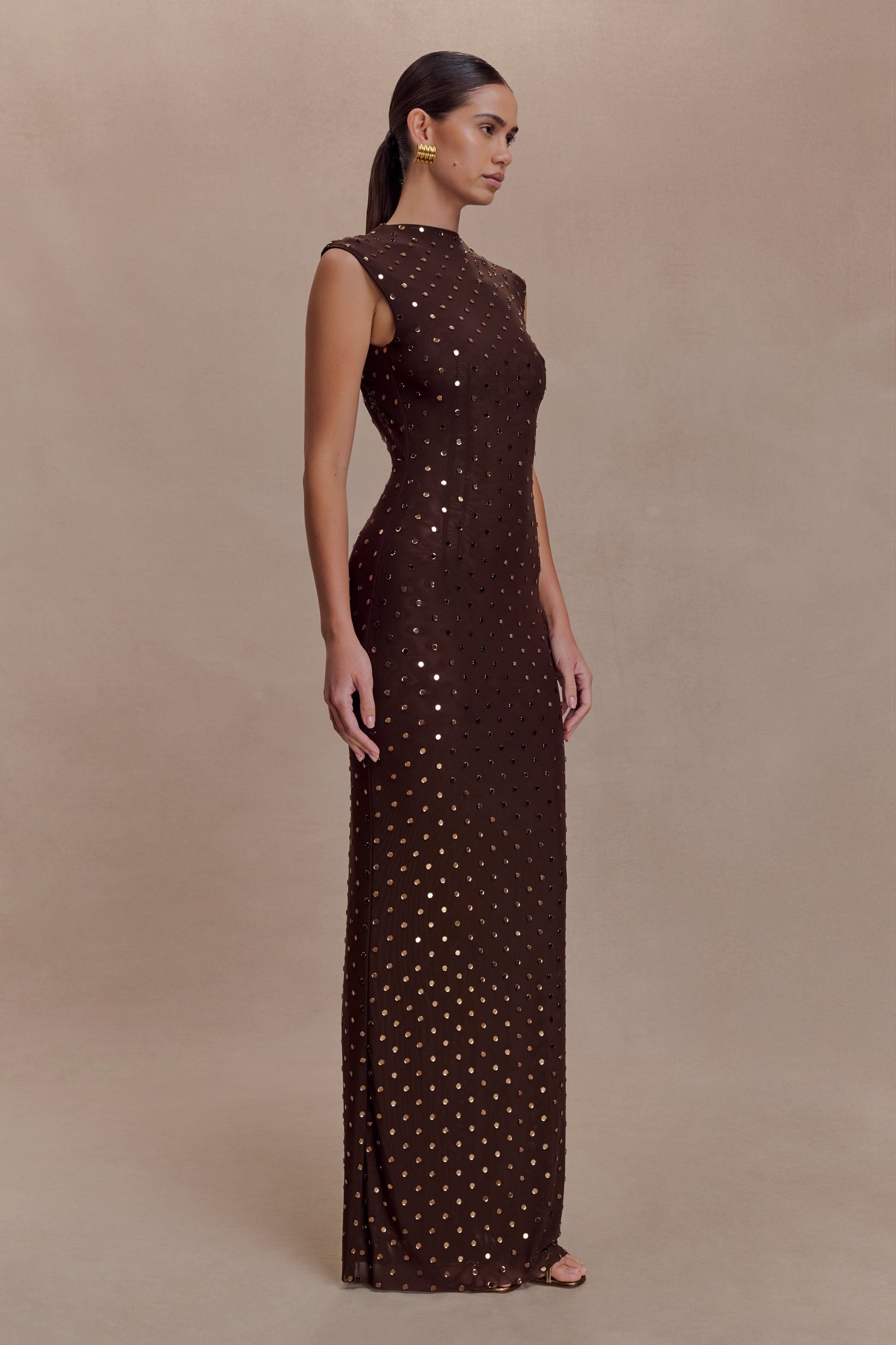 Samara Sleeveless Diamante Maxi Dress - Chocolate #5