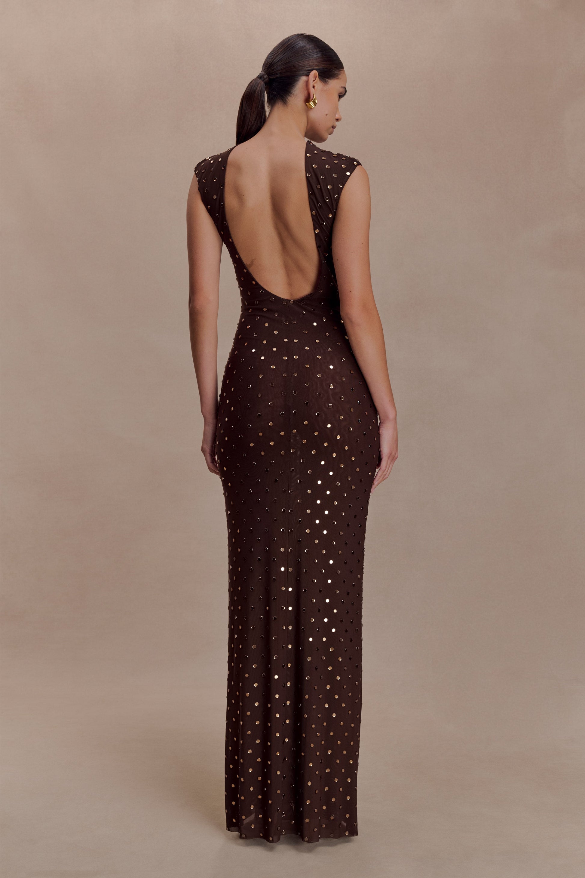 Samara Sleeveless Diamante Maxi Dress - Chocolate #4