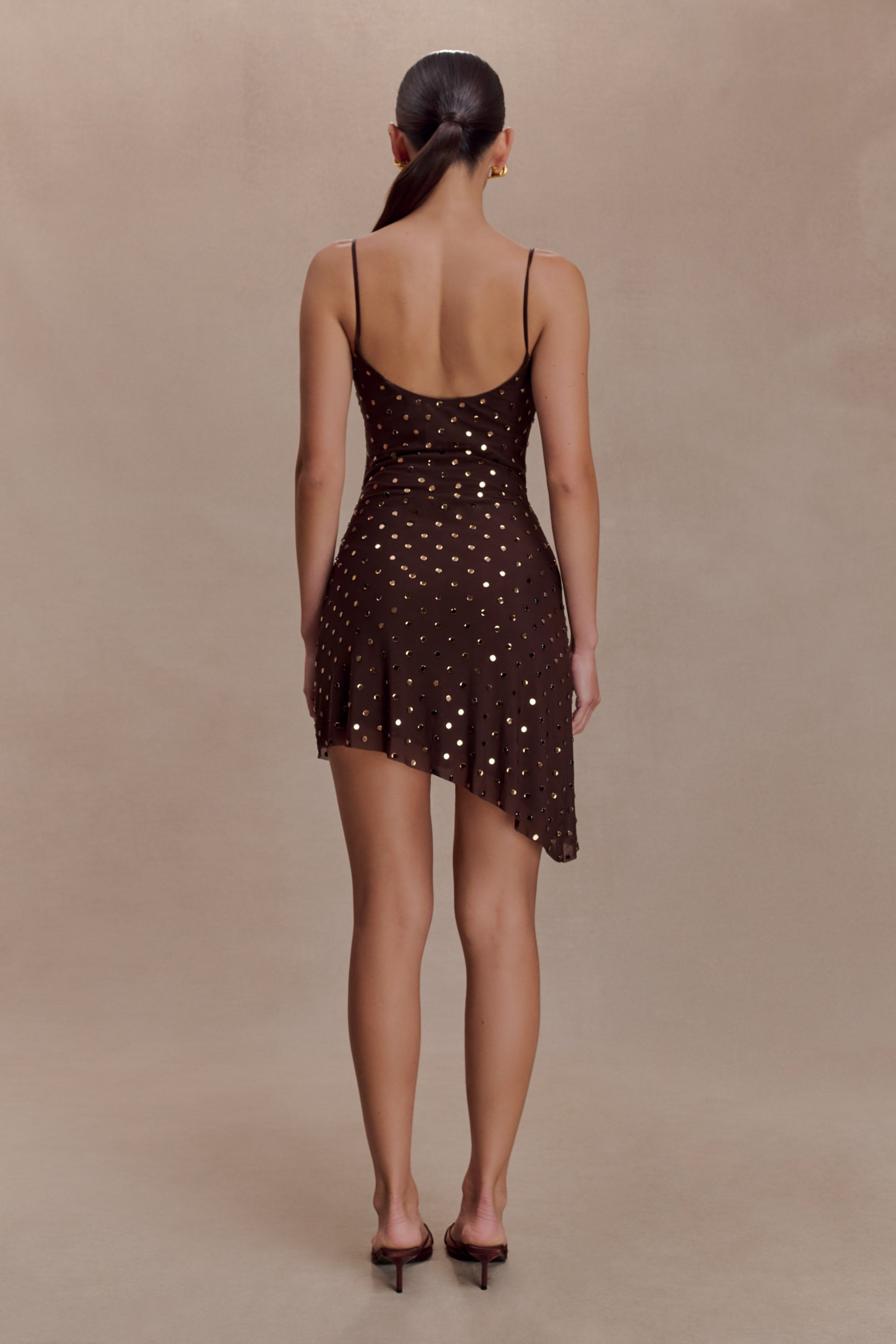 Zahra Diamante Cowl Mini Dress - Chocolate #5