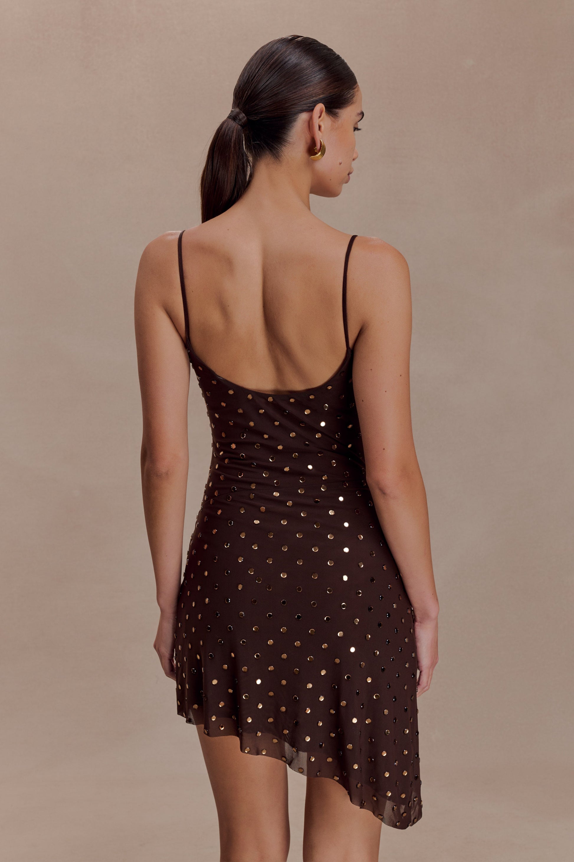 Zahra Diamante Cowl Mini Dress - Chocolate #8