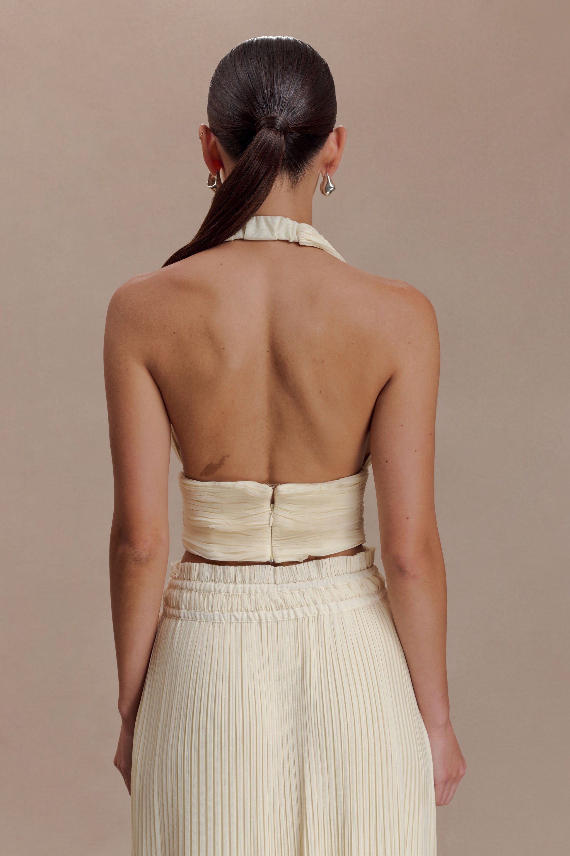 Amaris Sleeveless Plisse Halter Top - Lemon #2