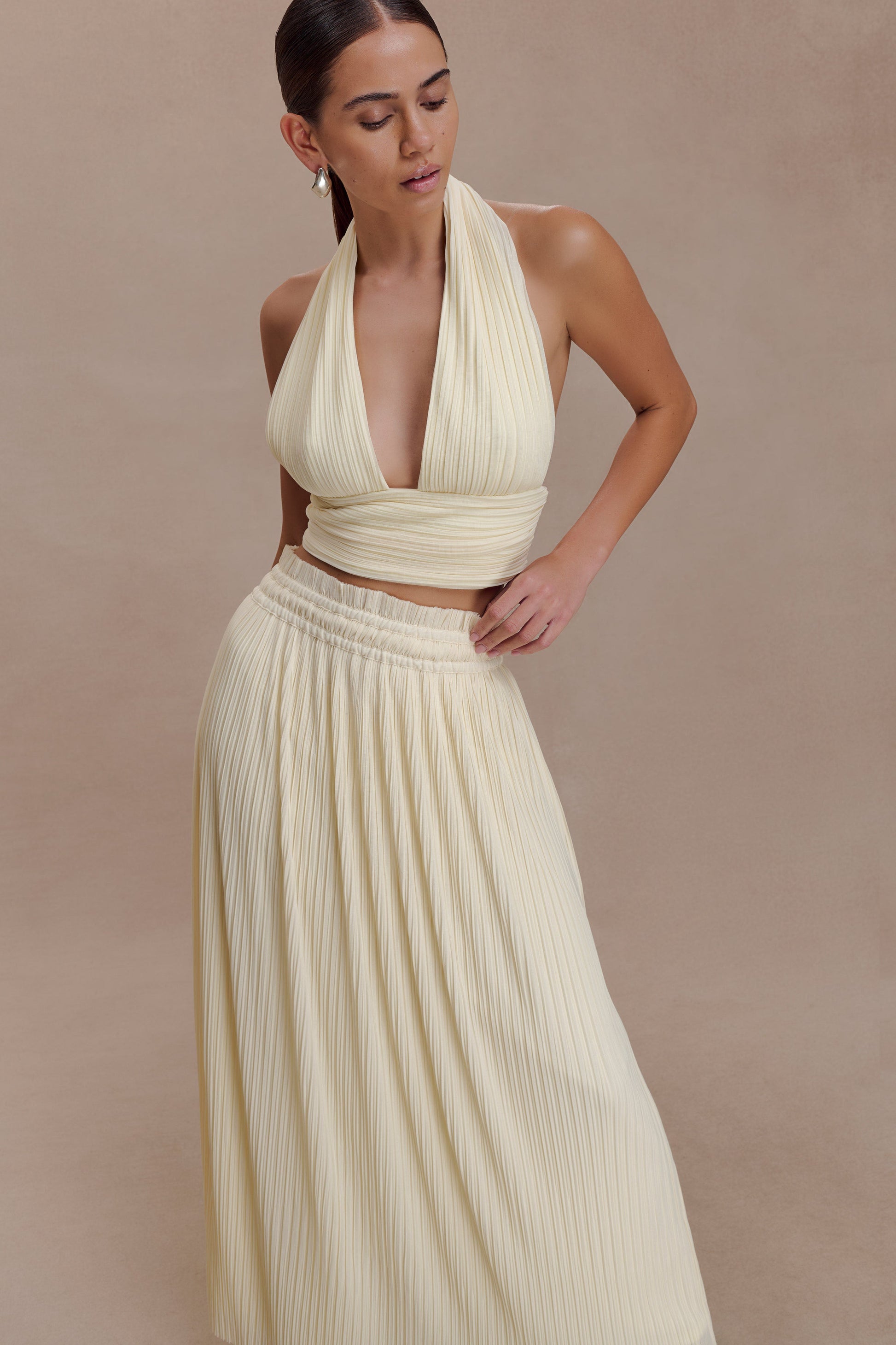 Amaris Sleeveless Plisse Halter Top - Lemon #7