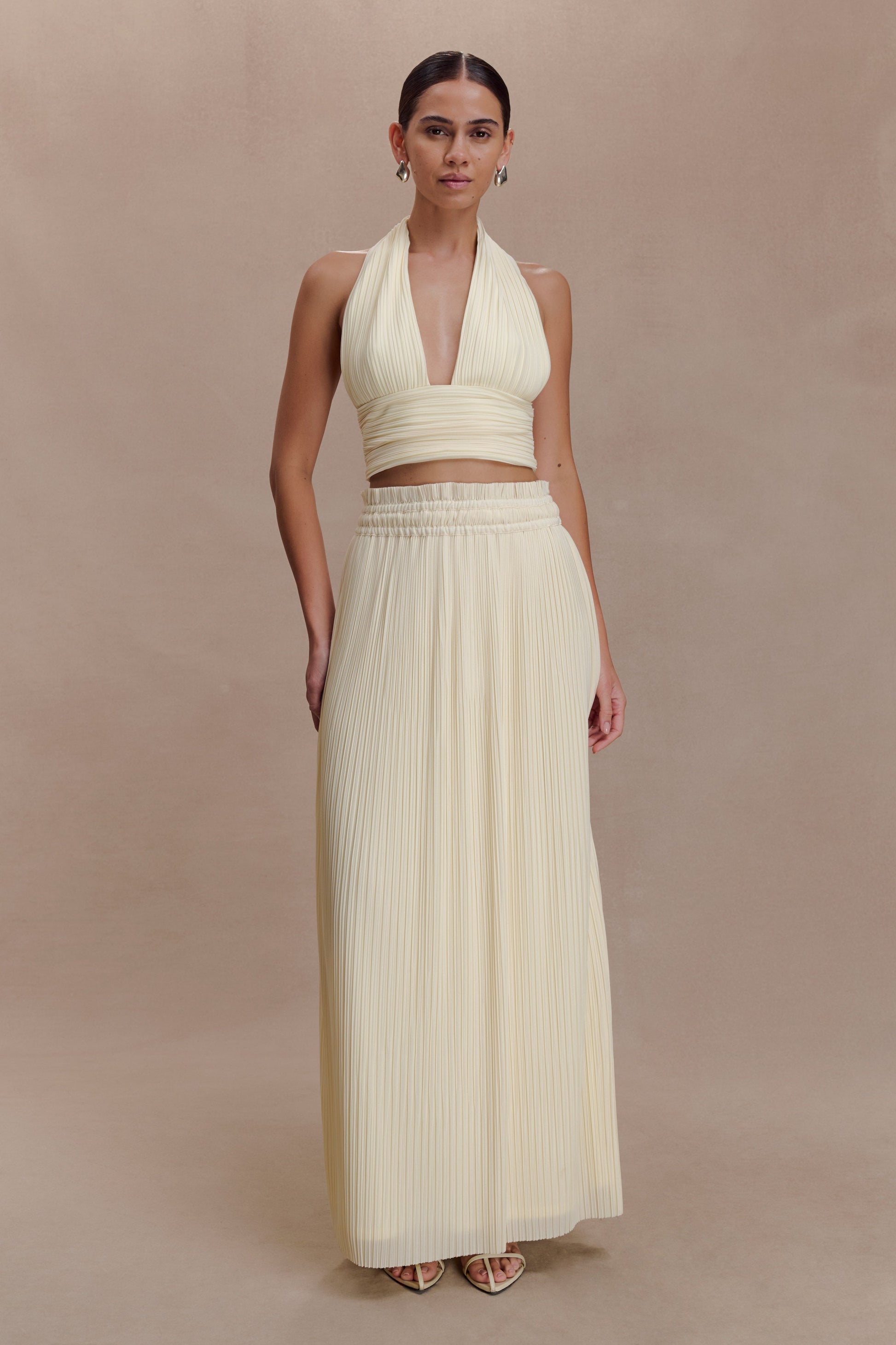 Amaris Gathered Plisse Maxi Skirt - Lemon