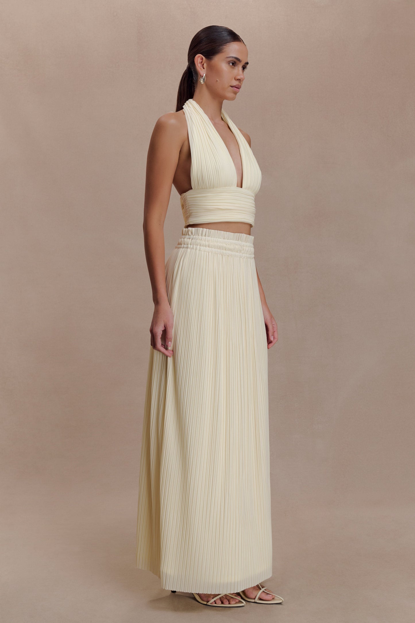 Amaris Sleeveless Plisse Halter Top - Lemon