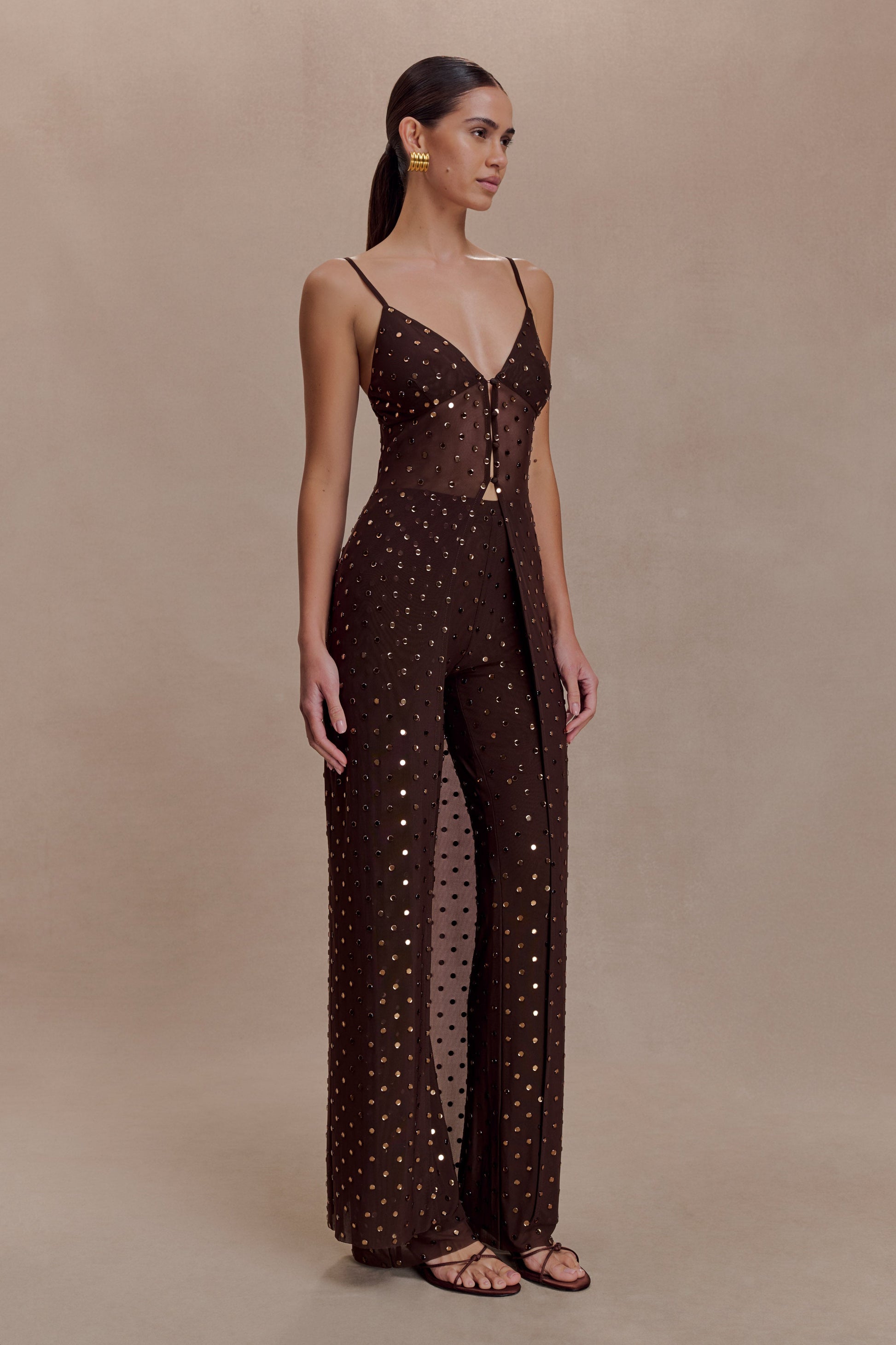 Jackie Longline Diamante Top - Chocolate #5