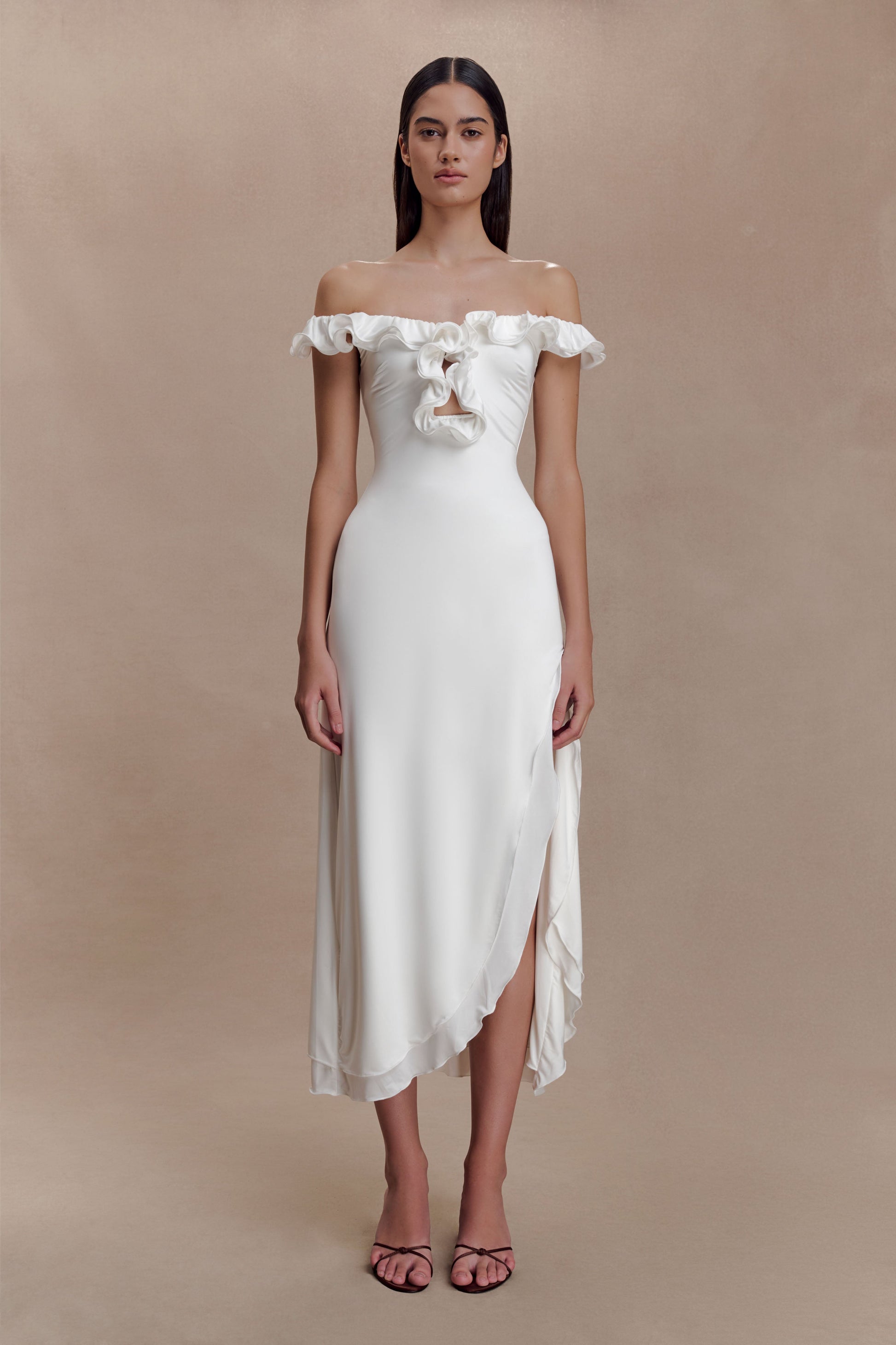 Allegra Off Shoulder Ruffle Midi Dress - Ivory #2
