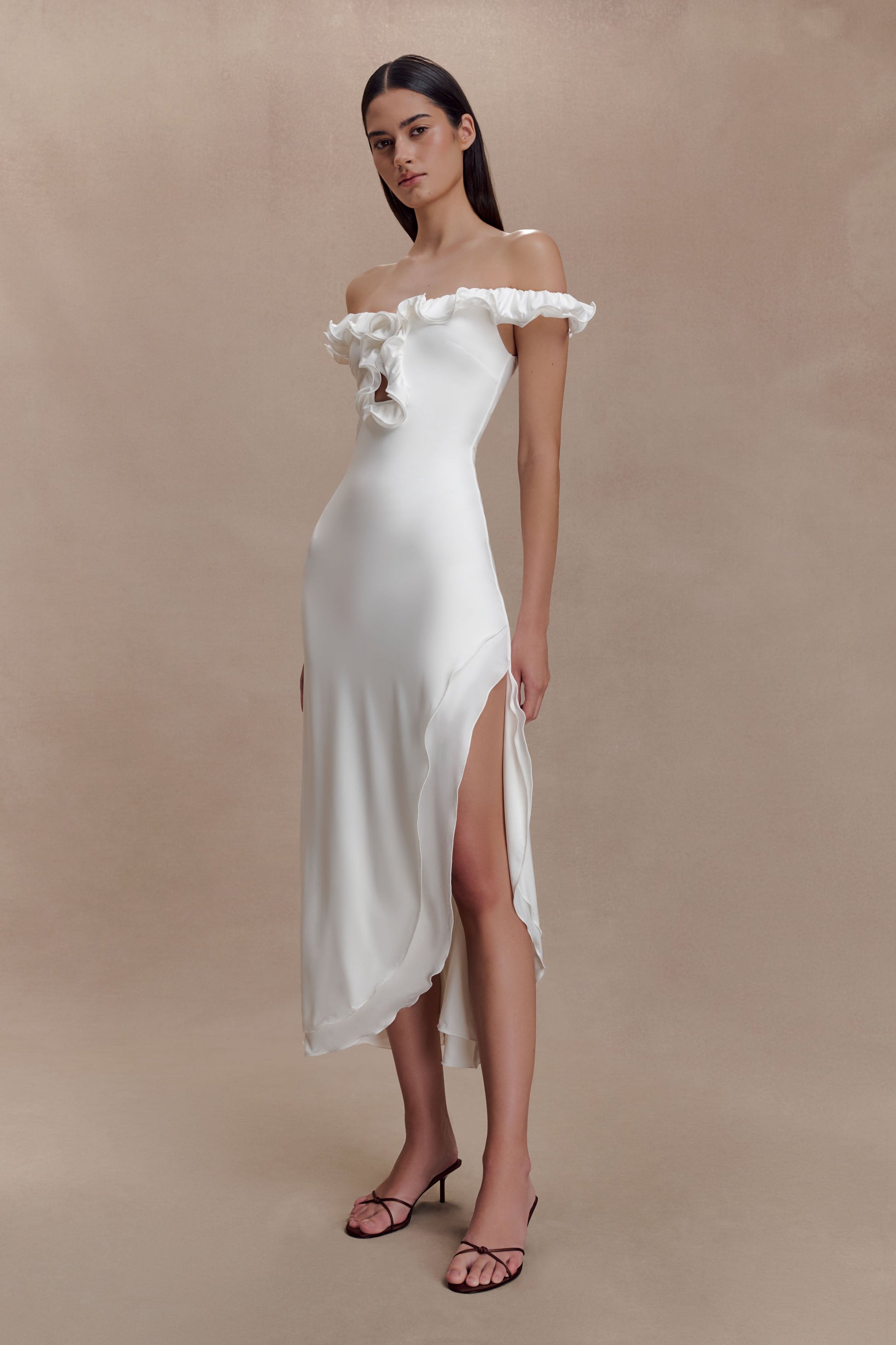 Allegra Off Shoulder Ruffle Midi Dress - Ivory #5