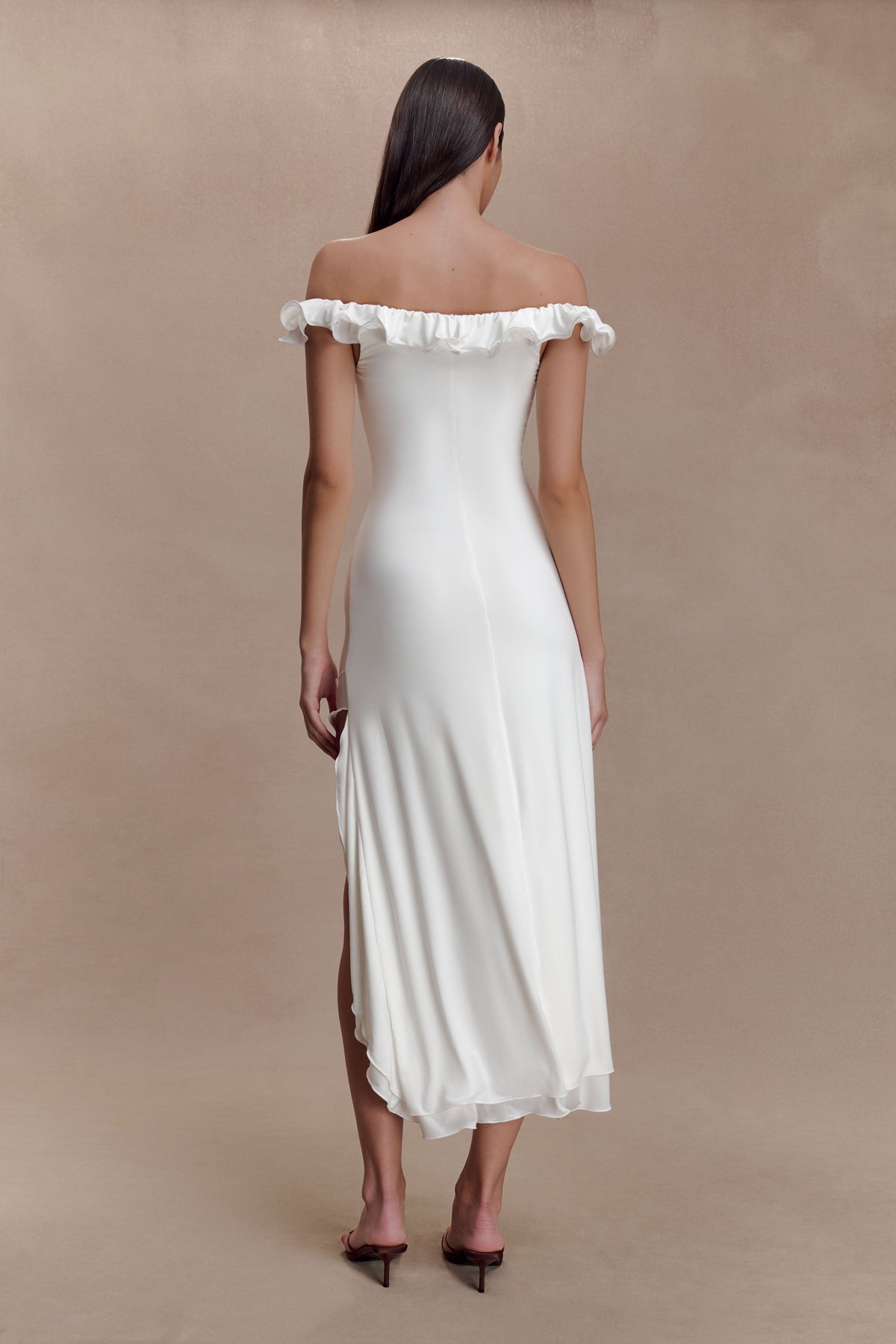 Allegra Off Shoulder Ruffle Midi Dress - Ivory #4