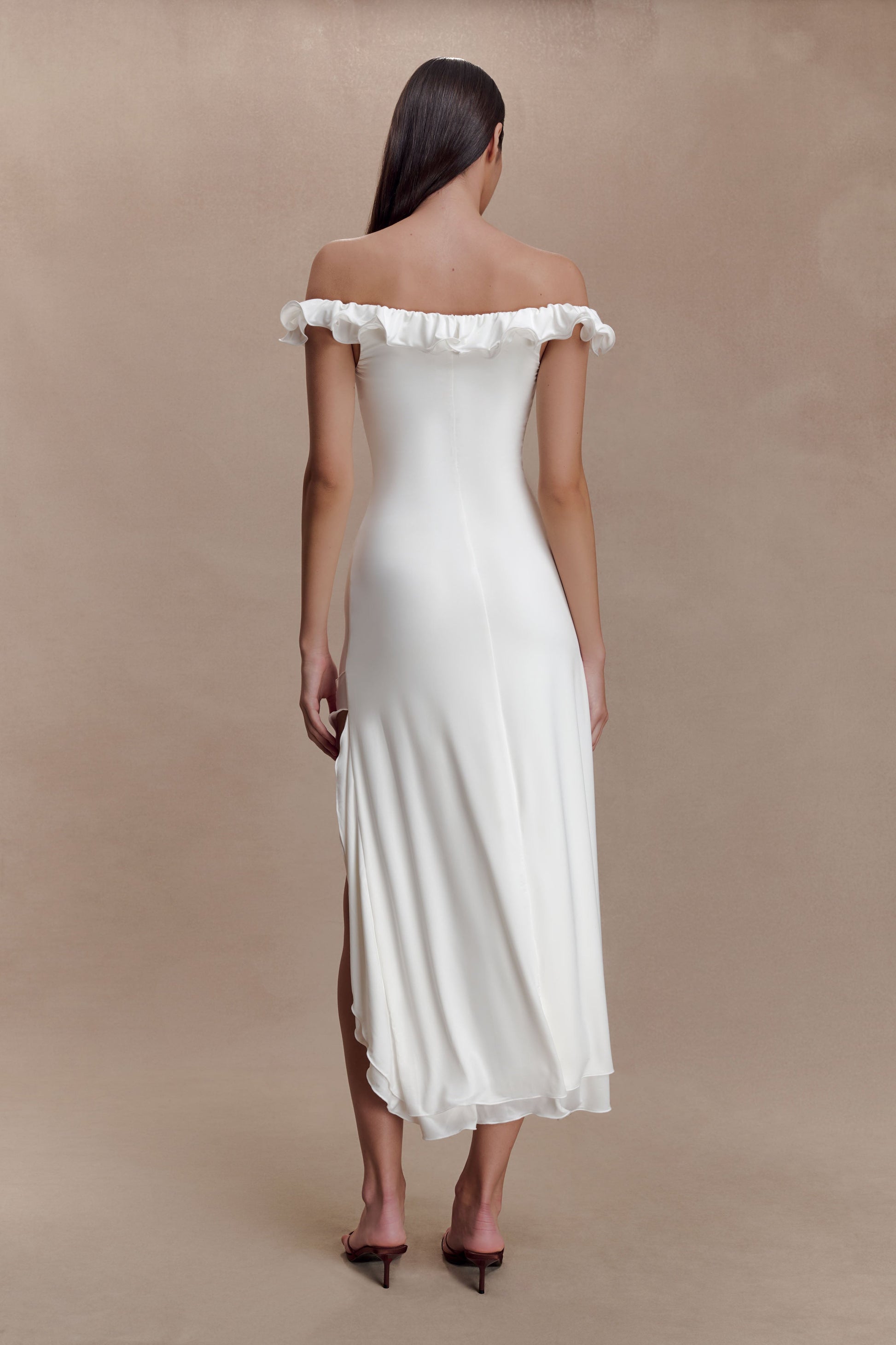 Allegra Off Shoulder Ruffle Midi Dress - Ivory #4