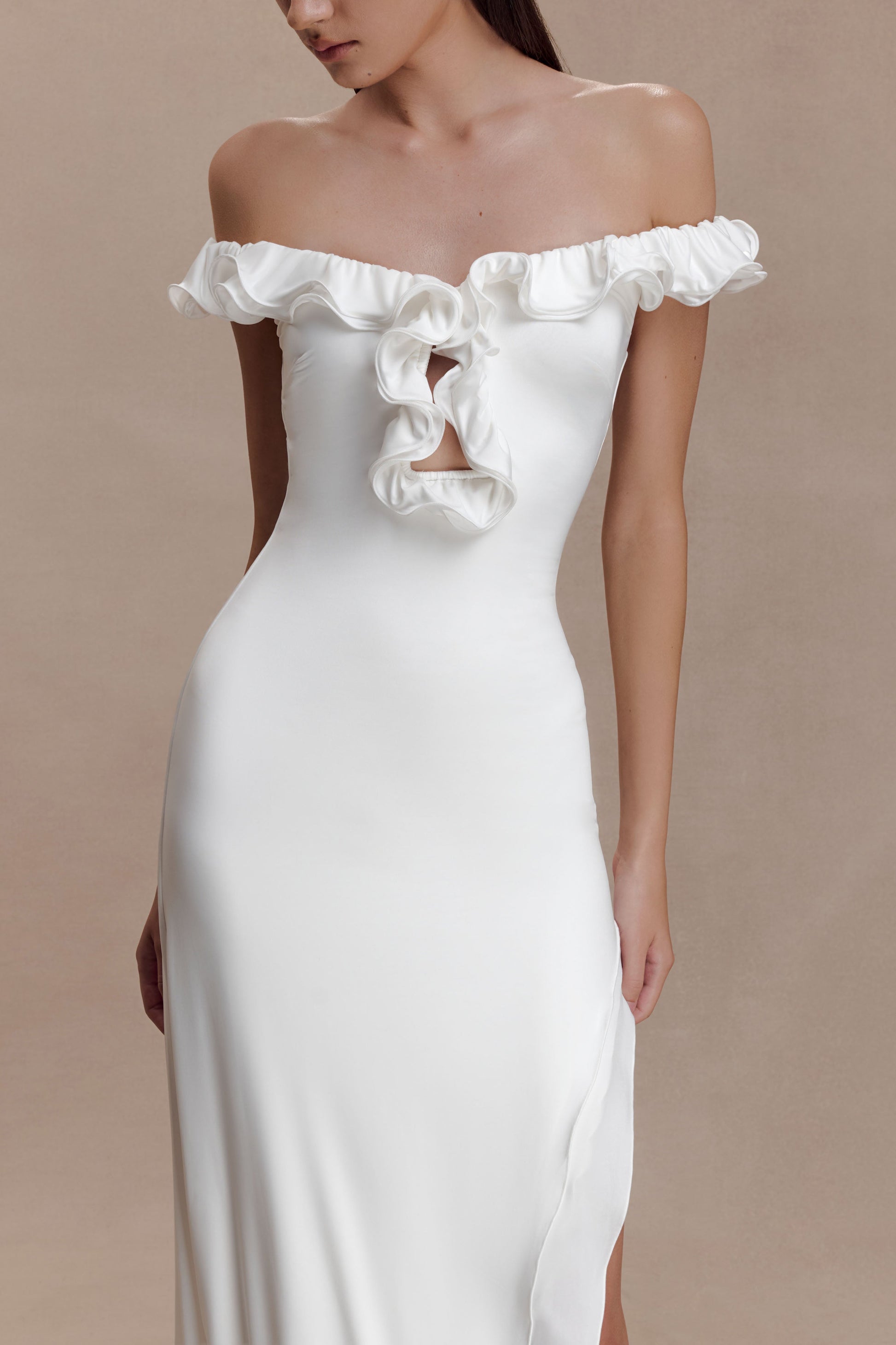 Allegra Off Shoulder Ruffle Midi Dress - Ivory #3