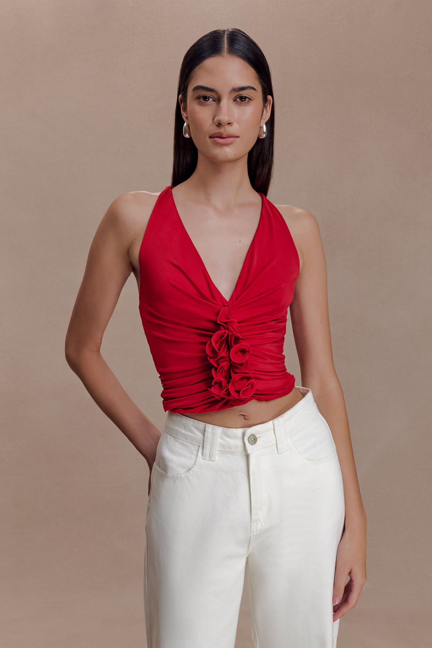 Alessandra Slinky Ruffle Top - Ruby