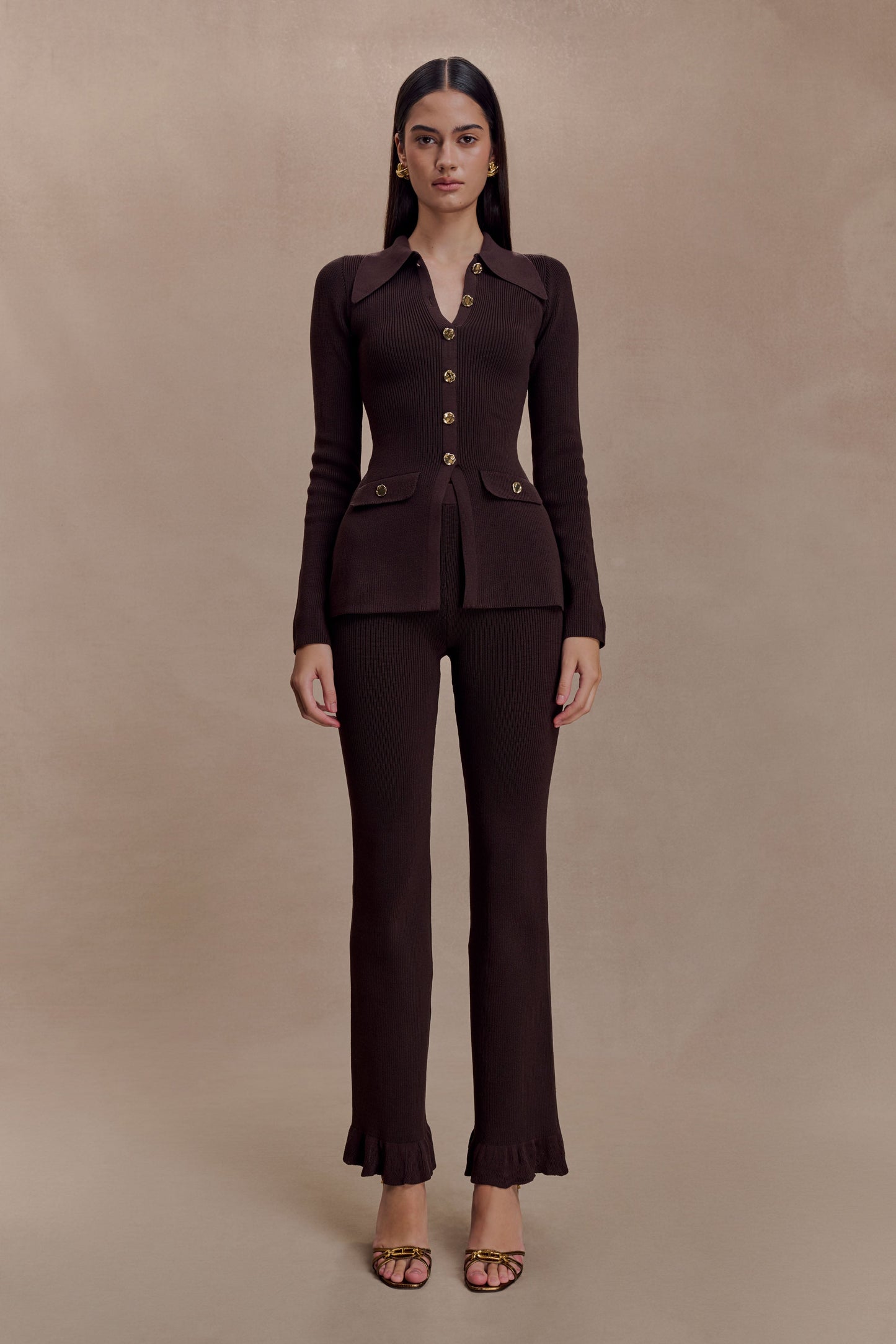 Suzie Ribbed Long Sleeve Longline Top - Chocolate