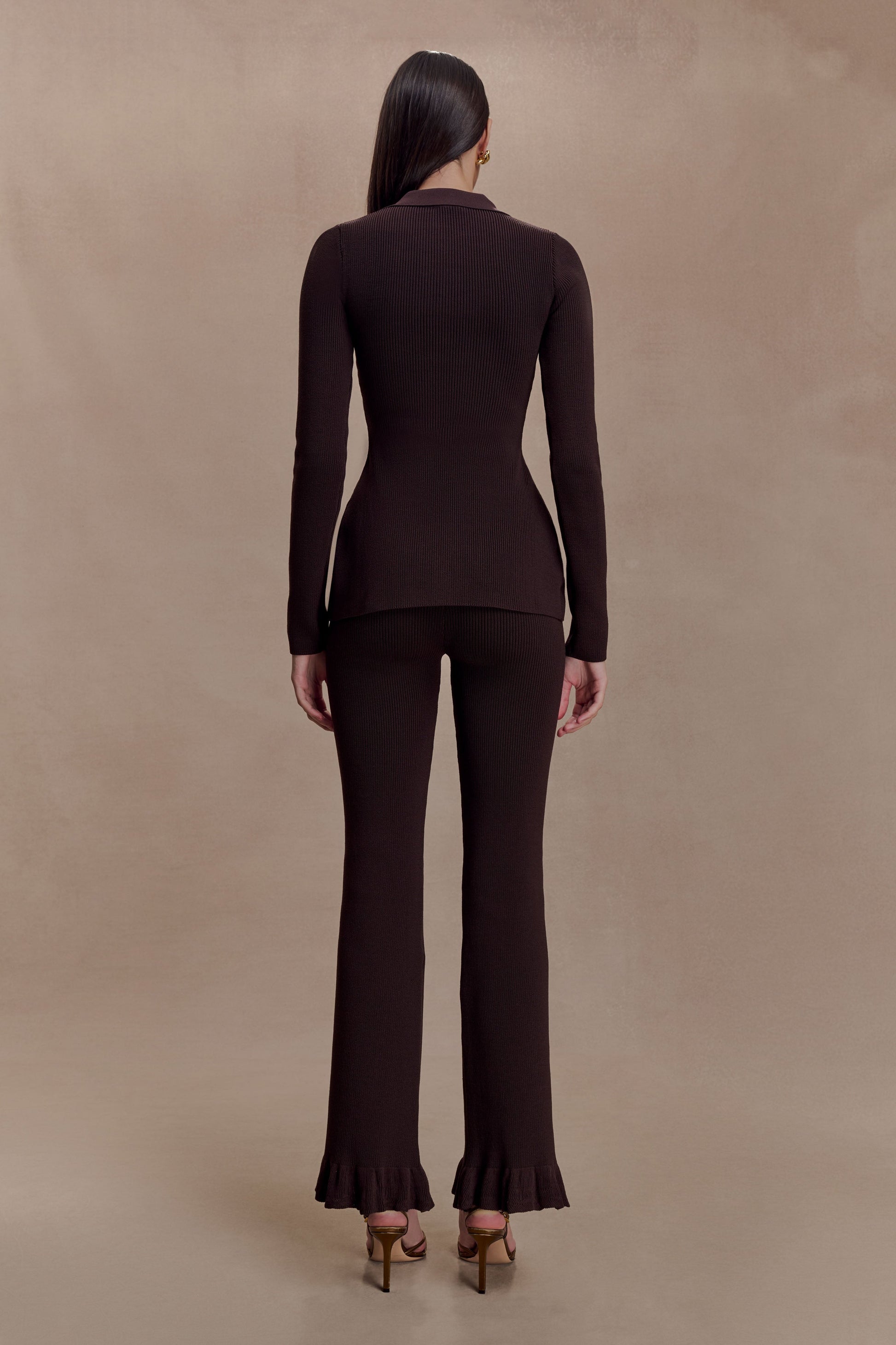 Suzie Ribbed Flared Pants - Chocolate #2