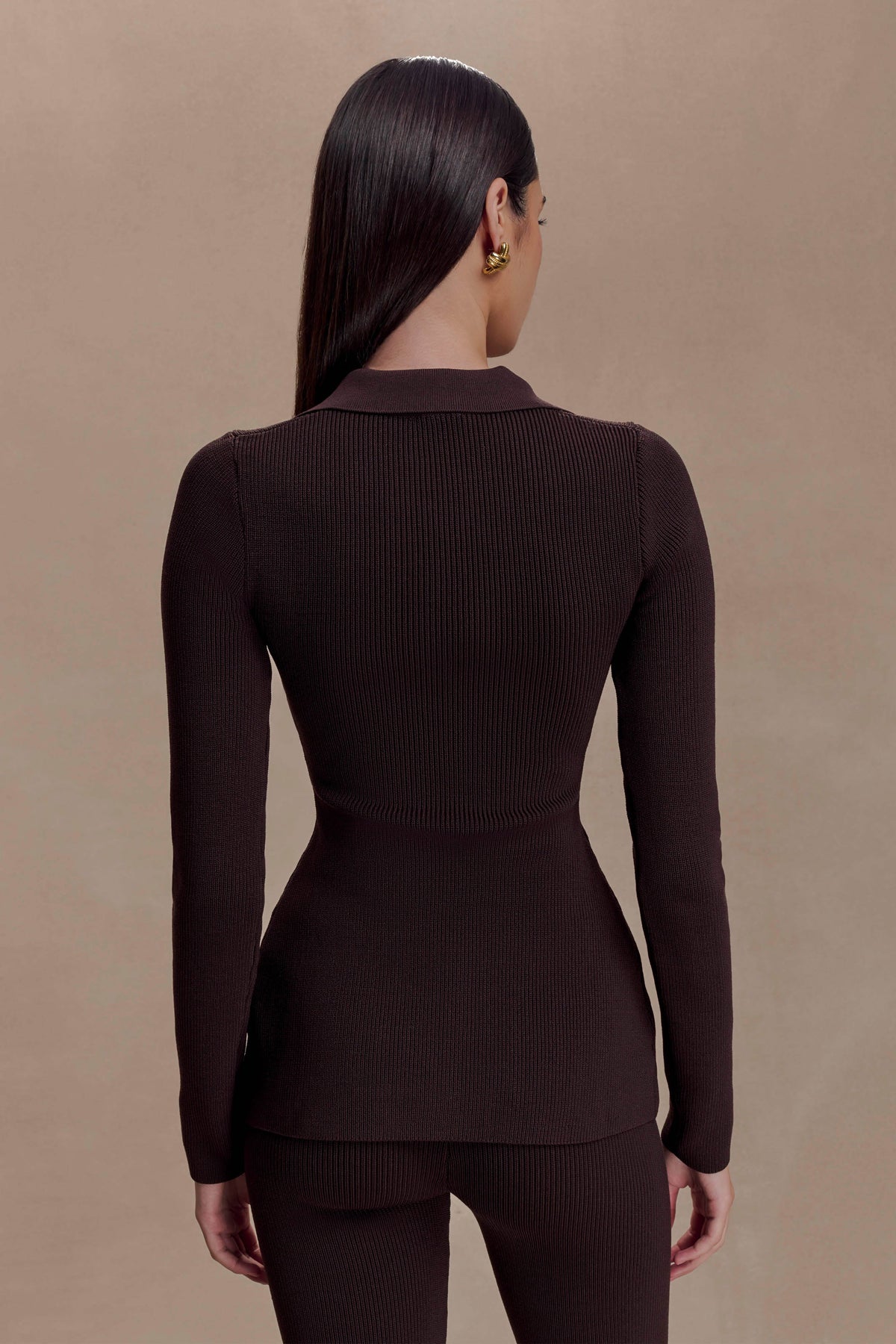 Suzie Ribbed Long Sleeve Longline Top - Chocolate #3