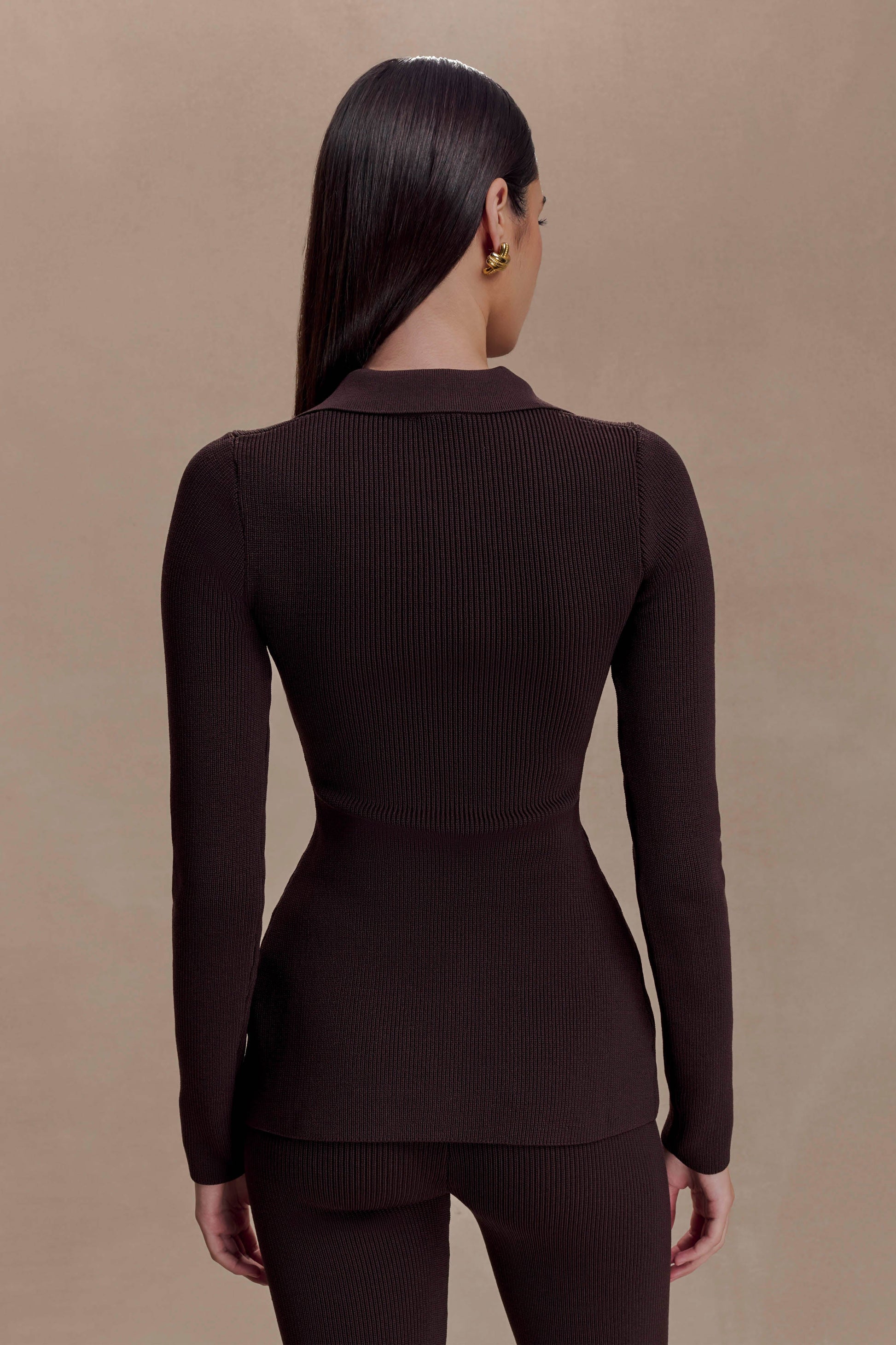 Suzie Ribbed Long Sleeve Longline Top - Chocolate #3