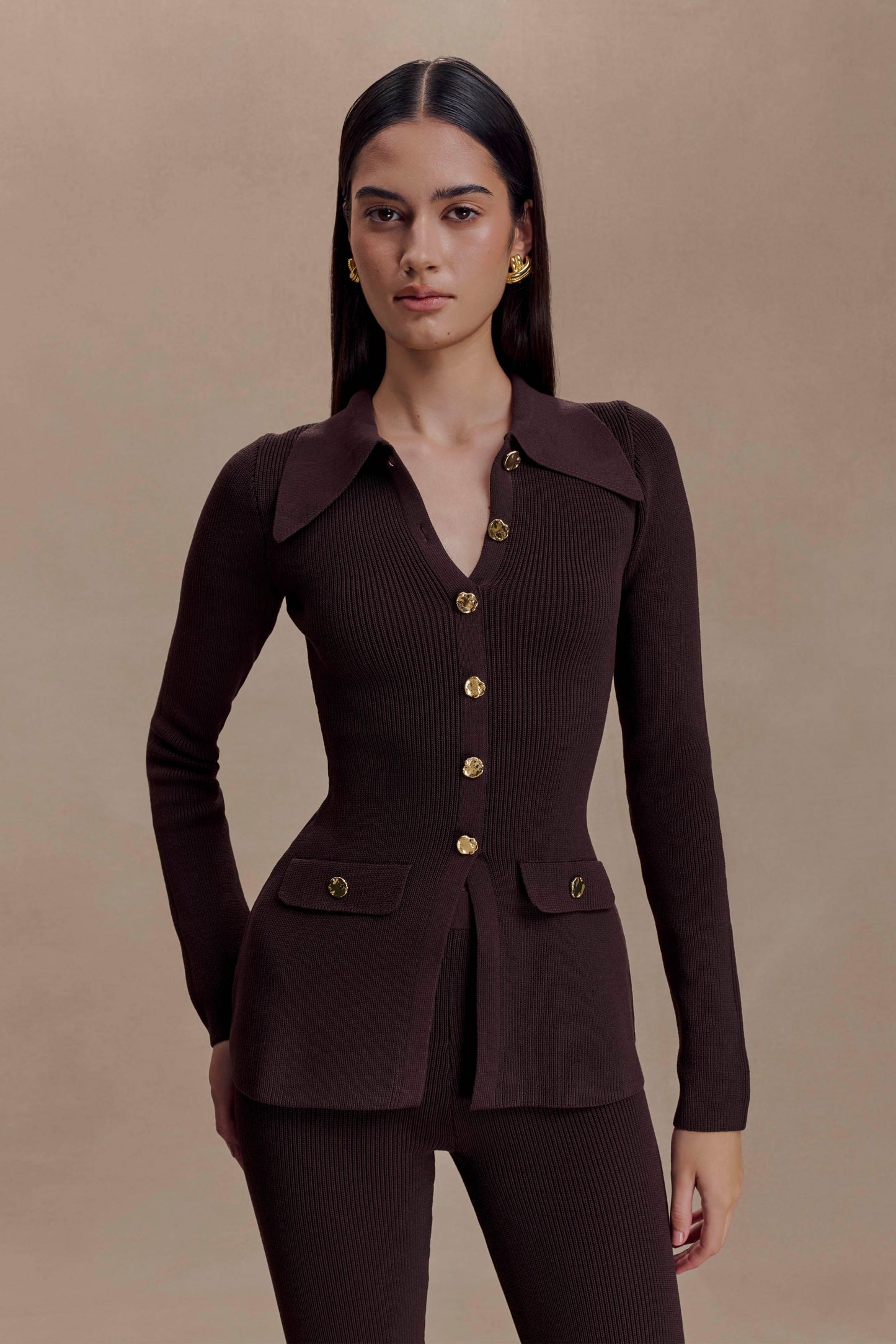 Suzie Ribbed Long Sleeve Longline Top - Chocolate