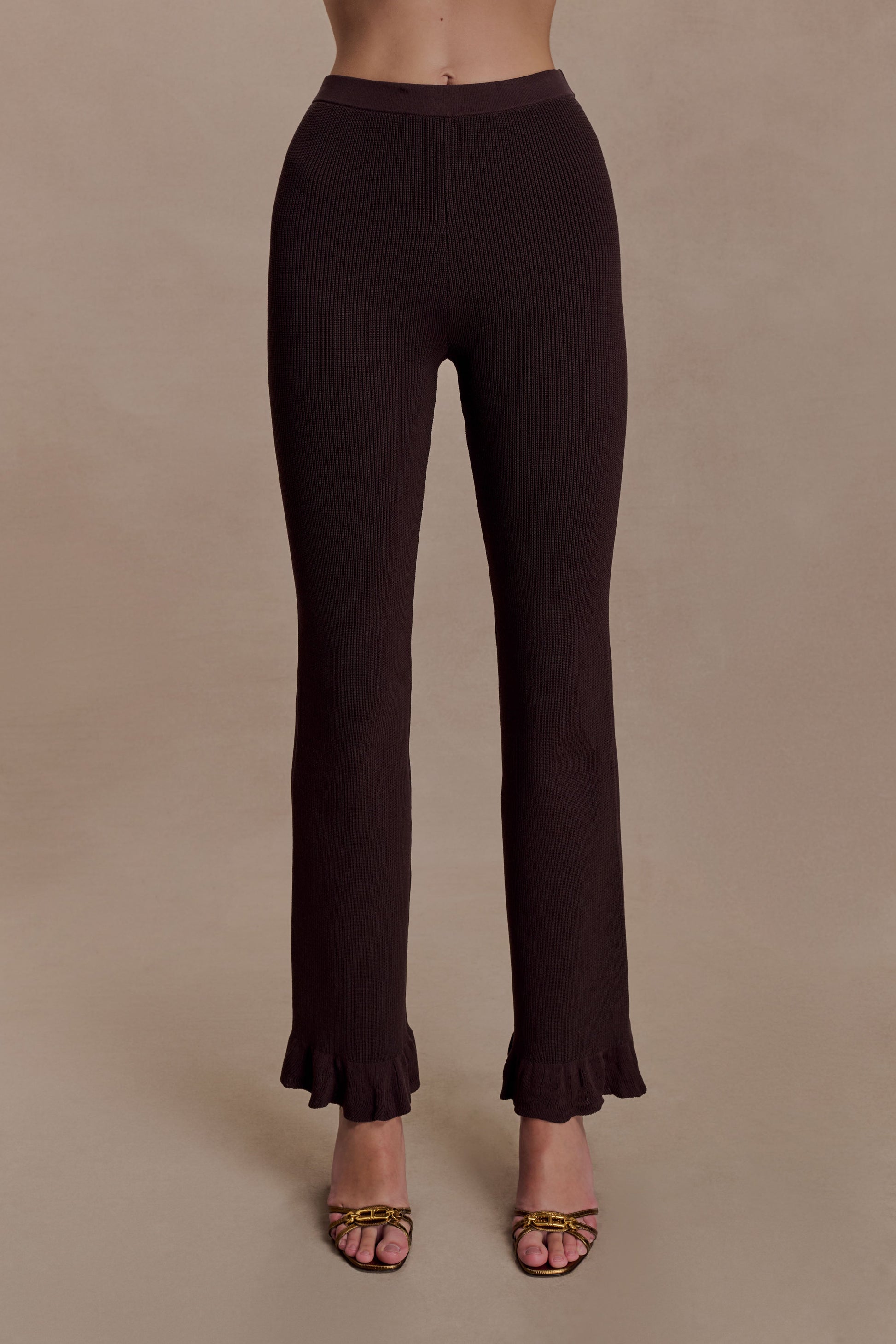 Suzie Ribbed Flared Pants - Chocolate #7