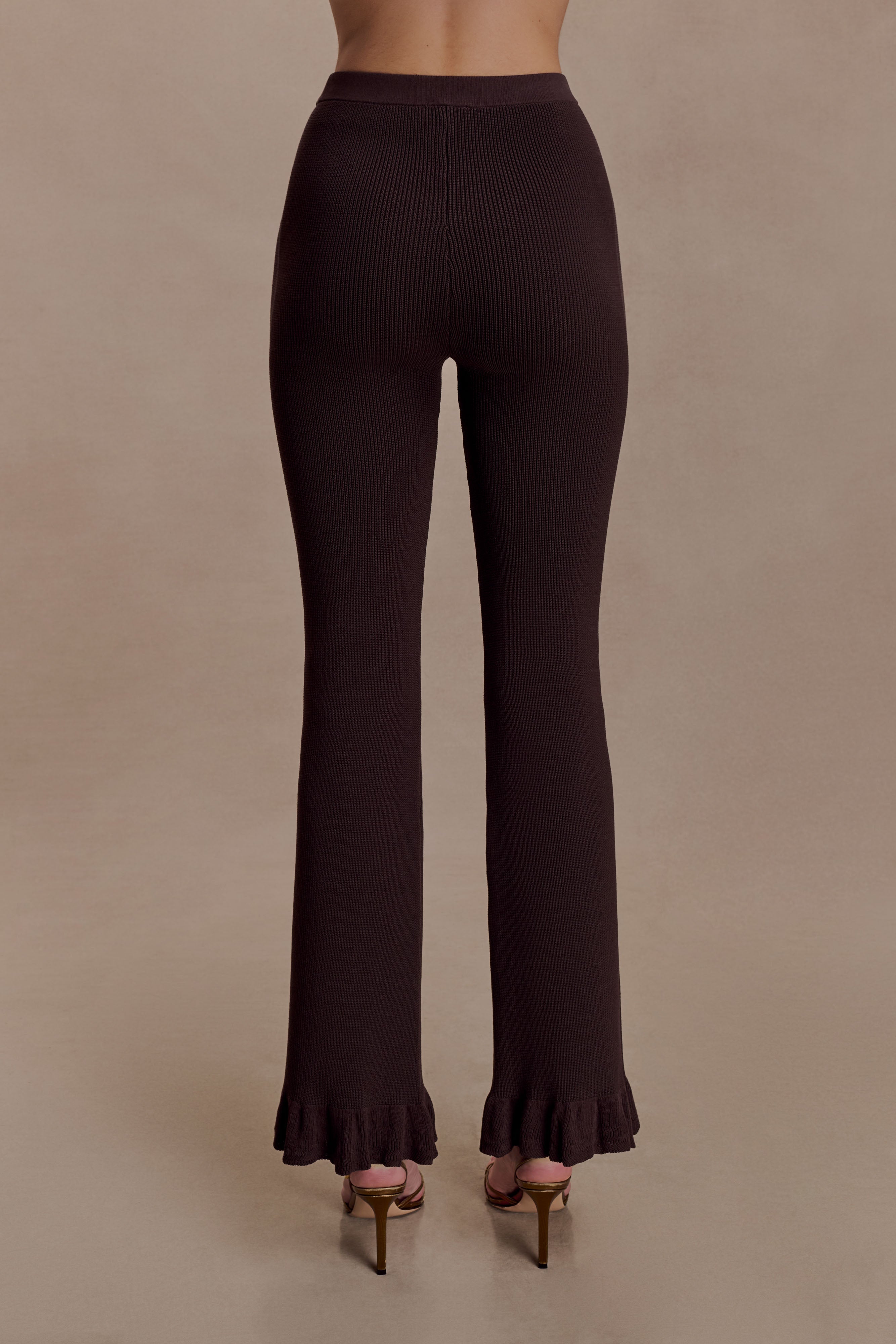 Suzie Ribbed Flared Pants - Chocolate | MESHKI UK