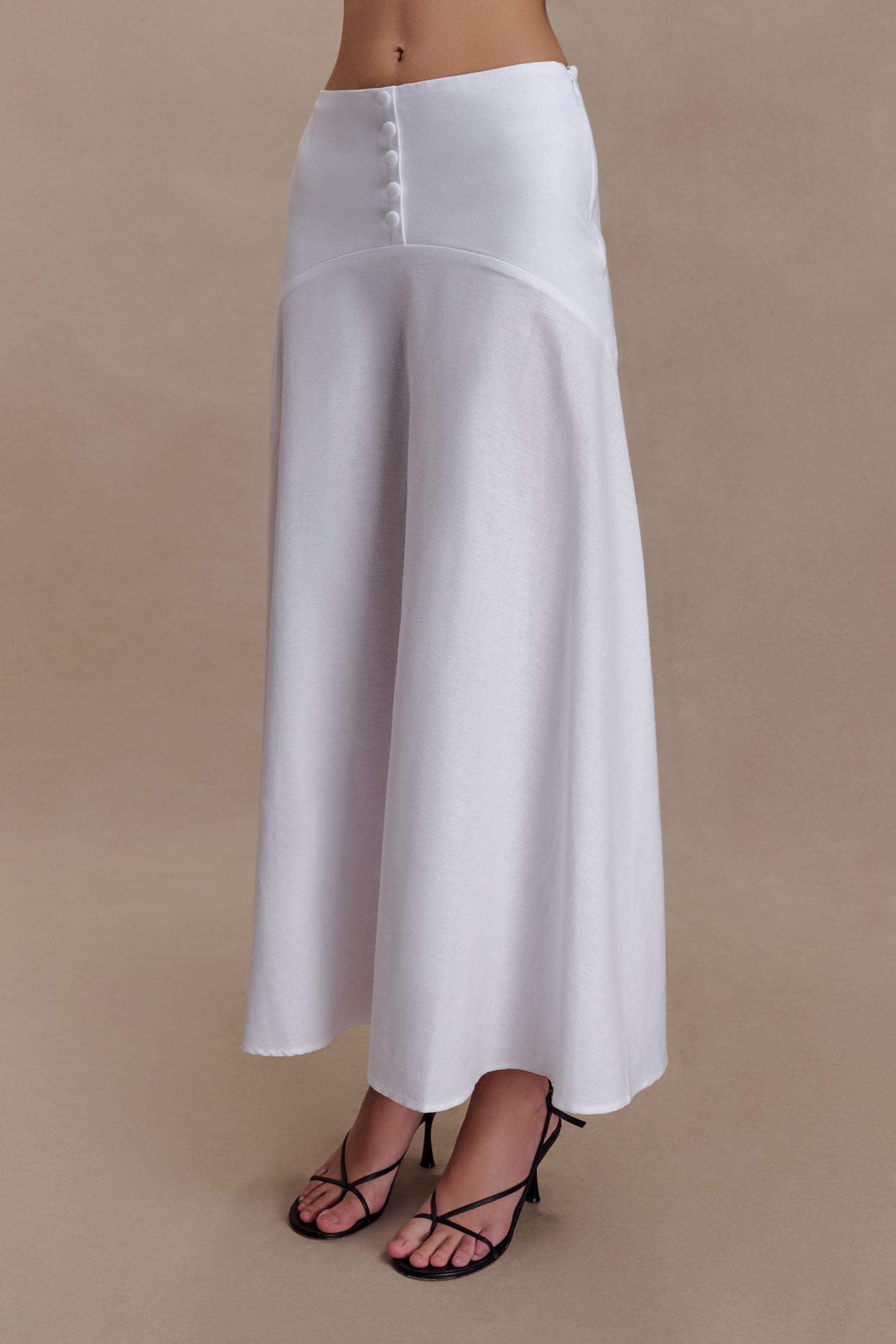 Selma Curved Waist Midi Skirt - White