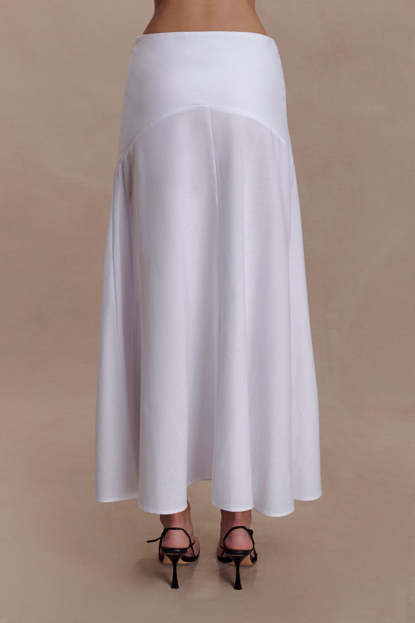 Selma Curved Waist Midi Skirt - White