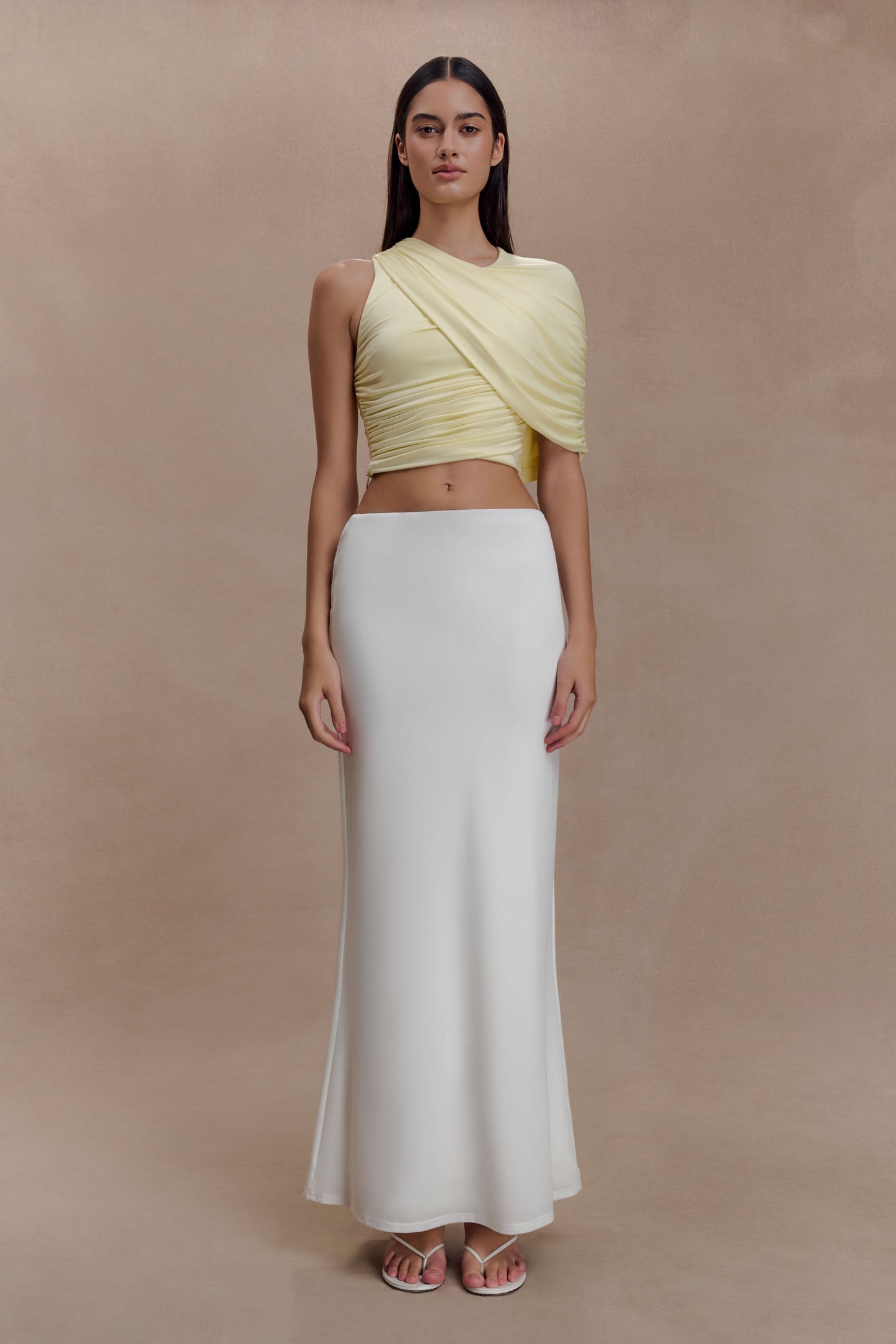 Adrienne One Shoulder Slinky Top - Lemon