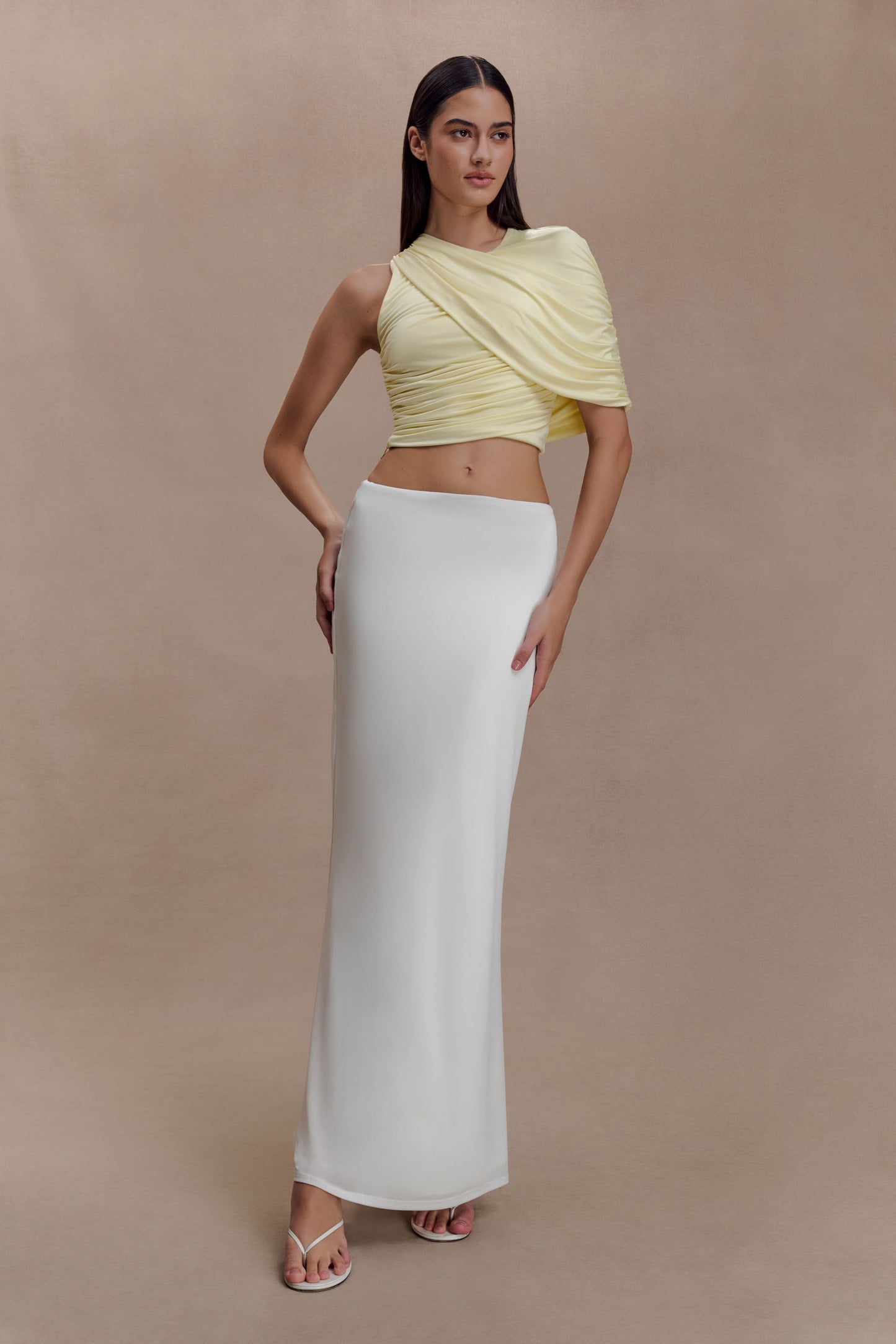 Adrienne One Shoulder Slinky Top - Lemon