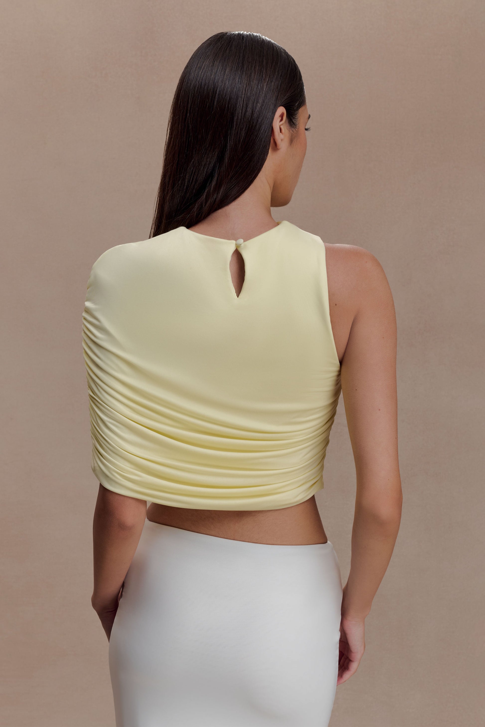 Adrienne One Shoulder Slinky Top - Lemon #2